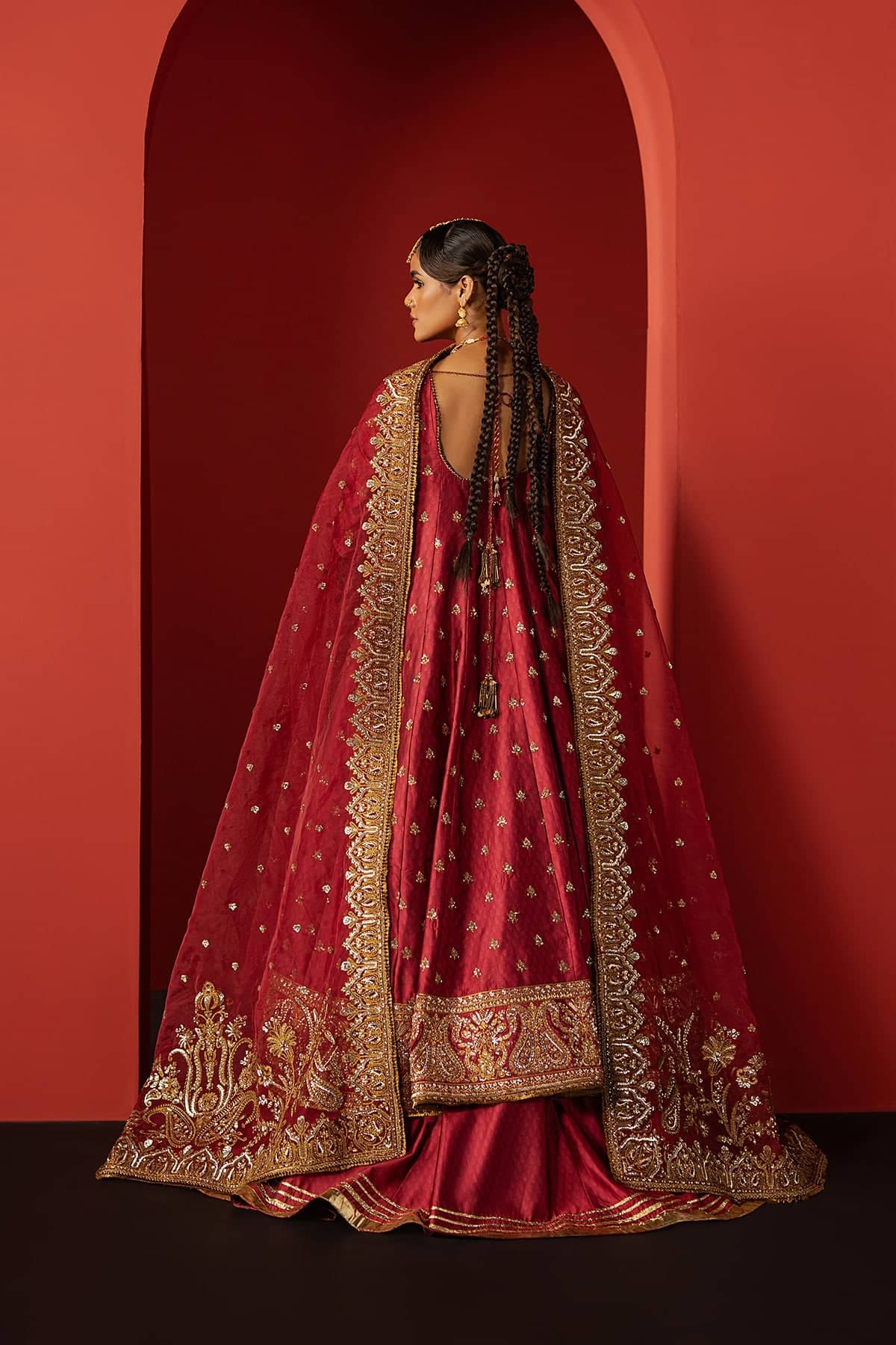 Afrozeh Divani Silk Ready To Ship Formals Afrozeh Divani Silk Edit 25/Bahaar/Coral Red