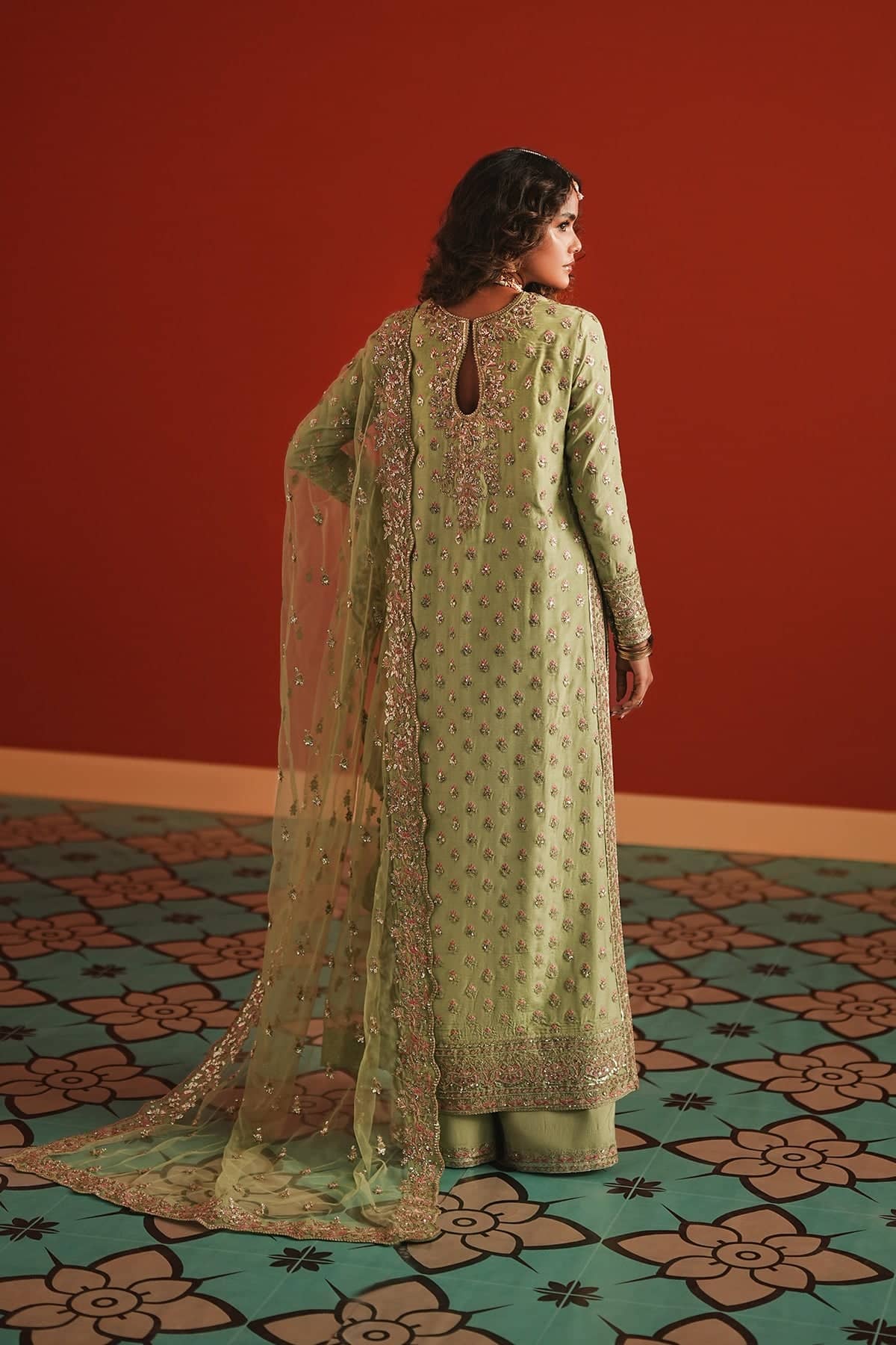 Afrozeh Divani Silk Ready To Ship Formals Restocked/Afrozeh Divani Silk Edit 25/Shahwar/Pastel Green