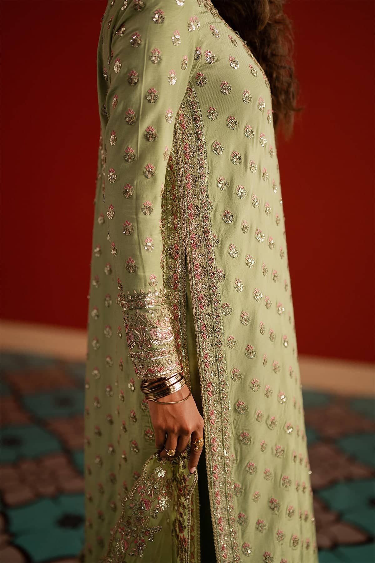 Afrozeh Divani Silk Ready To Ship Formals Restocked/Afrozeh Divani Silk Edit 25/Shahwar/Pastel Green