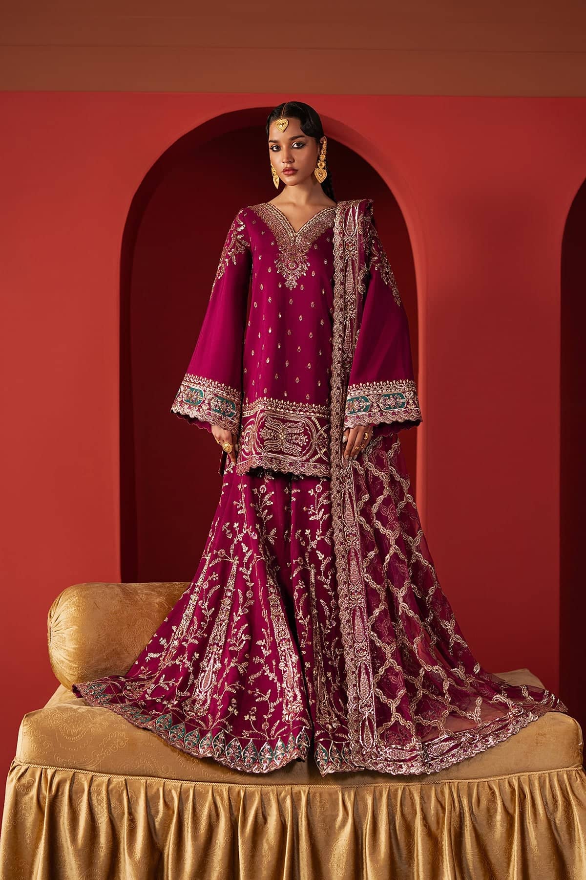 Afrozeh Divani Silk Ready To Ship Formals Restocked/Afrozeh Divani Silk Edit 25/Shamal/Magenta