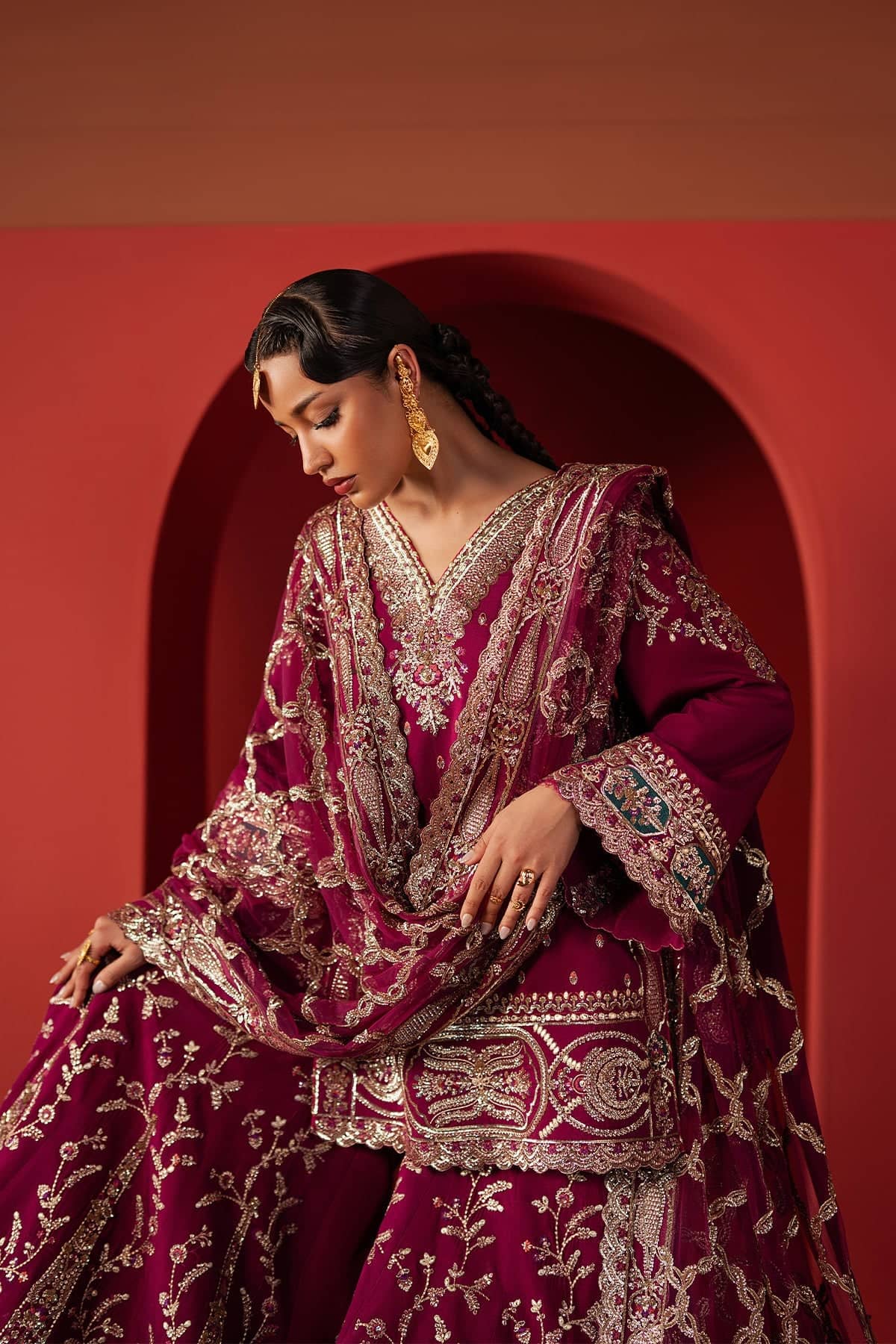 Afrozeh Divani Silk Ready To Ship Formals Restocked/Afrozeh Divani Silk Edit 25/Shamal/Magenta