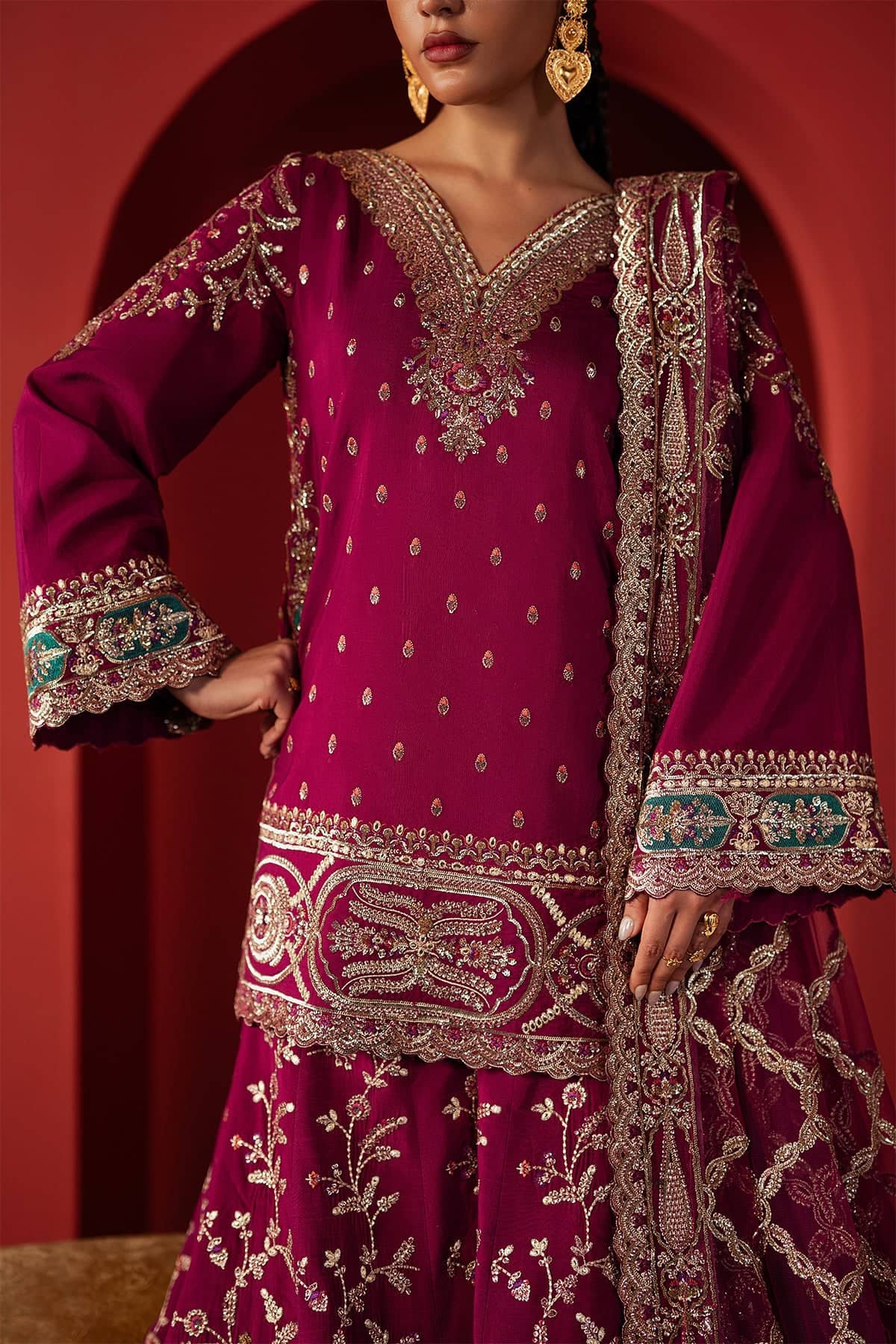 Afrozeh Divani Silk Ready To Ship Formals Restocked/Afrozeh Divani Silk Edit 25/Shamal/Magenta