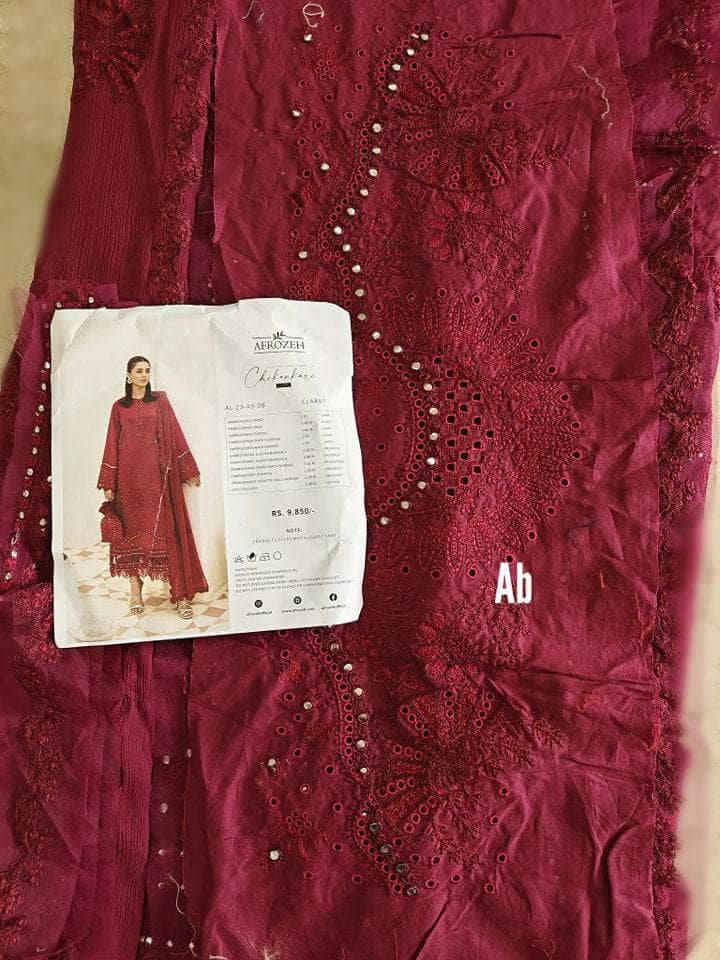 Open Pic/Afrozeh Chikankari Lawn/Claret