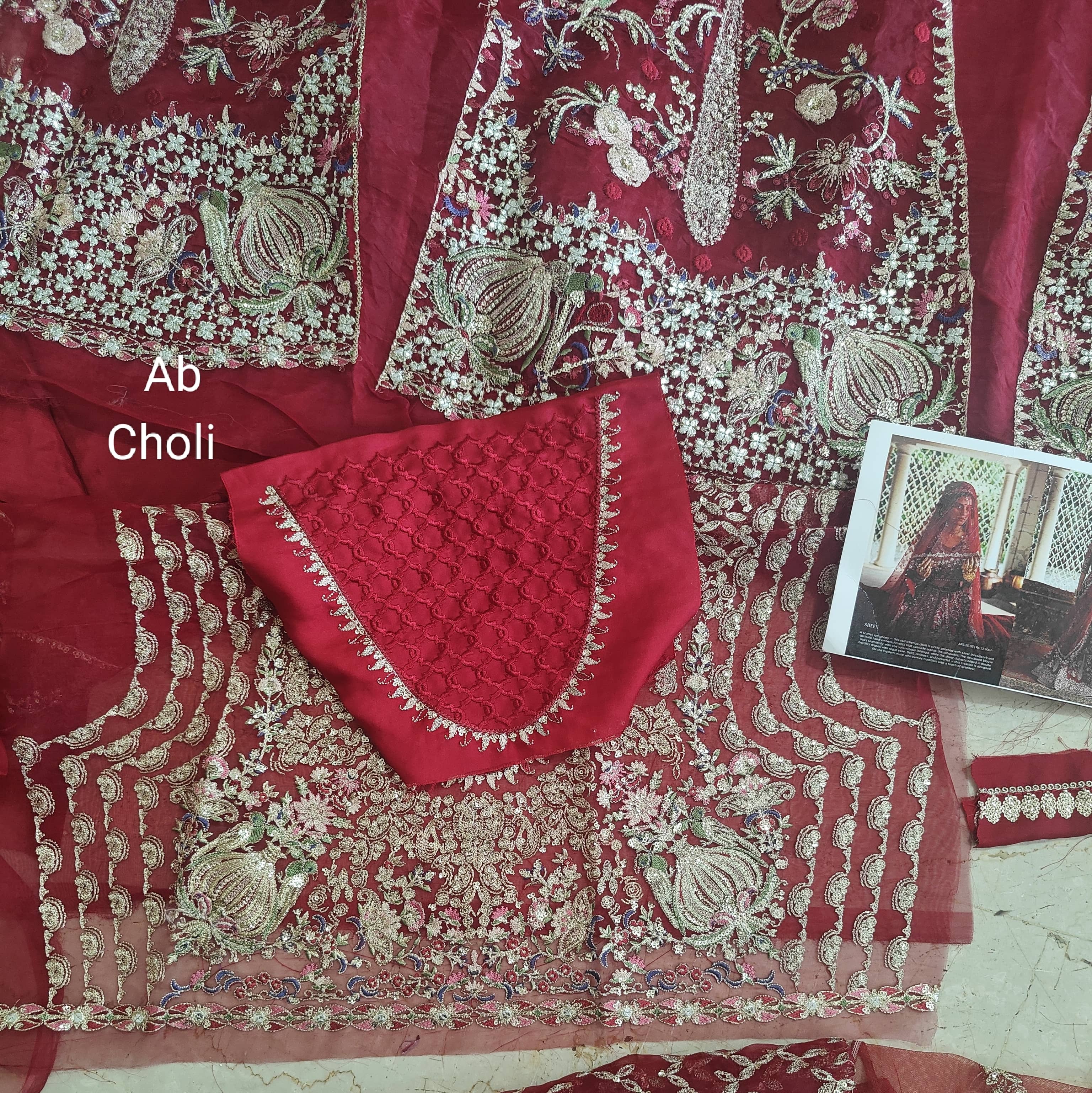 Sale‼️Open Pic/Afrozeh Shehnai Wedding Formals/Sheen/Crimson Red