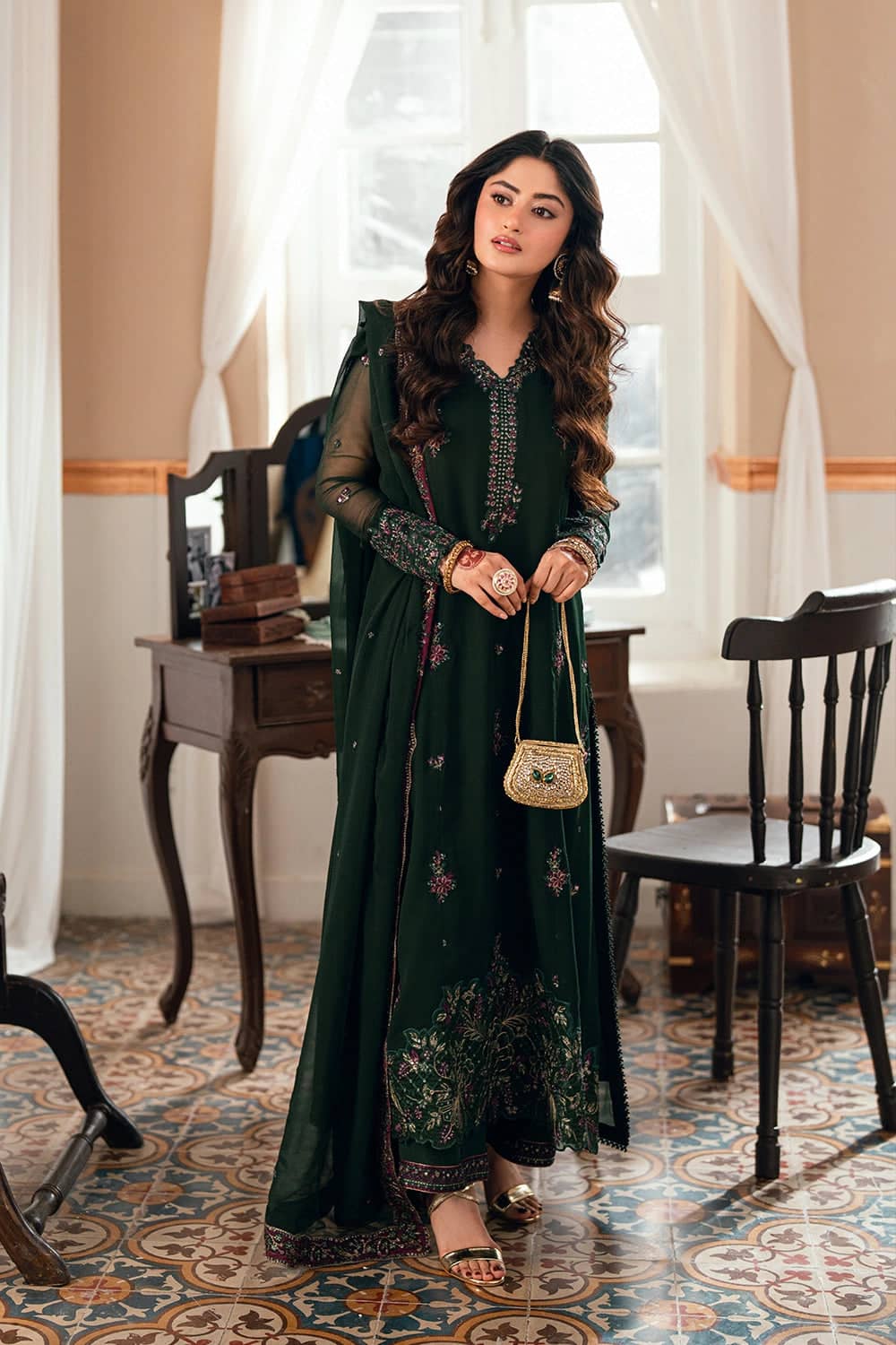 Azure Festive Eid Collection/Luxury Formals/Glimmer Green/Bottle Green