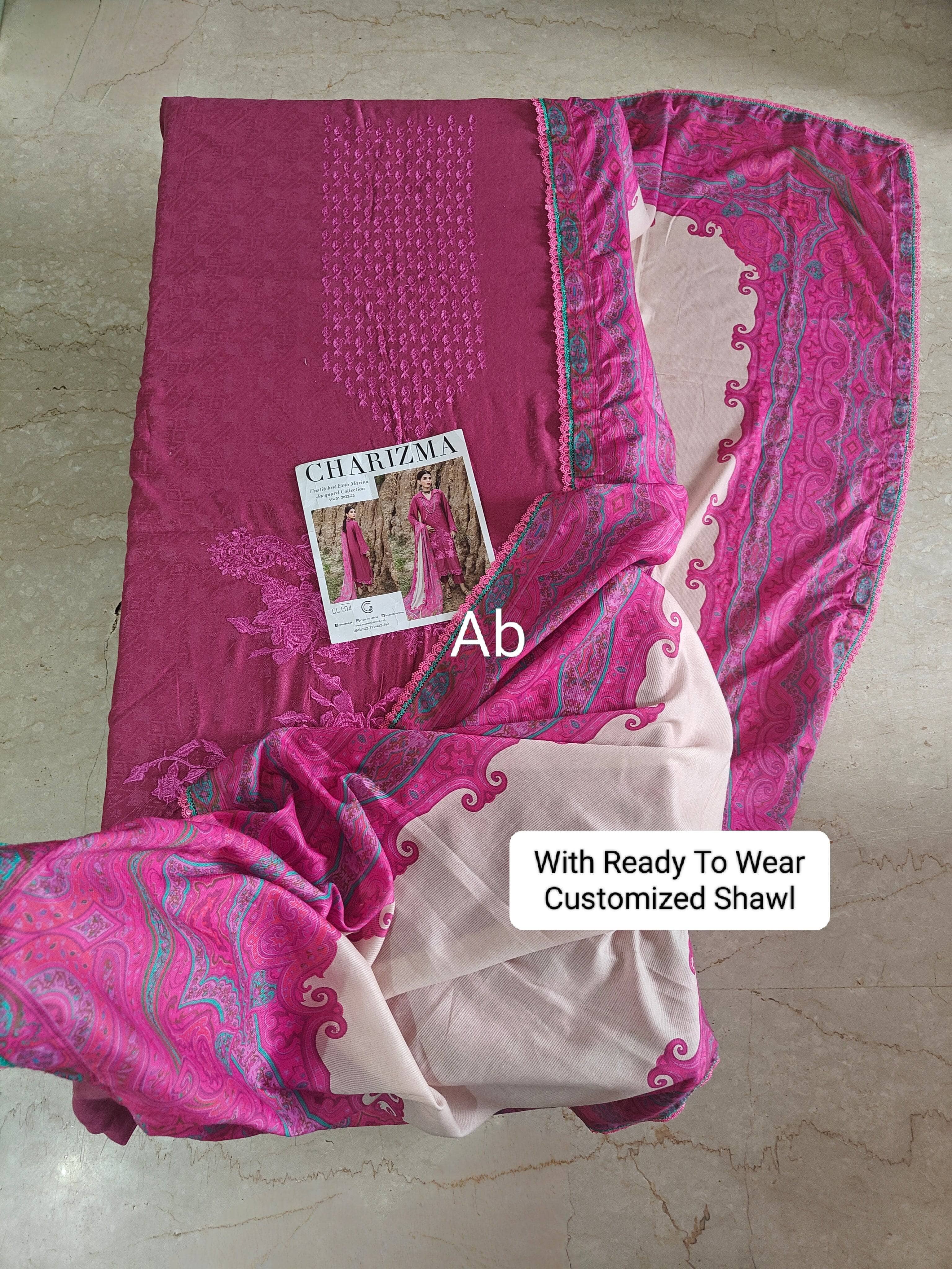 Semi Stitched/Charizma Marina/Pashmina Shawl/Pink