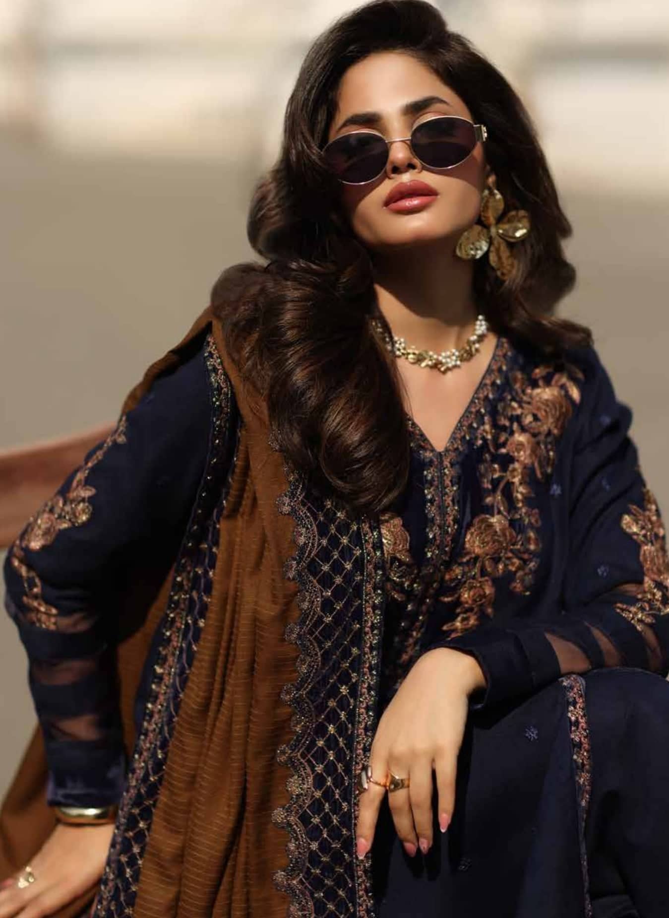 Charizma Signature Leather Peach/Velvet Embroideried/Woolen Shawls