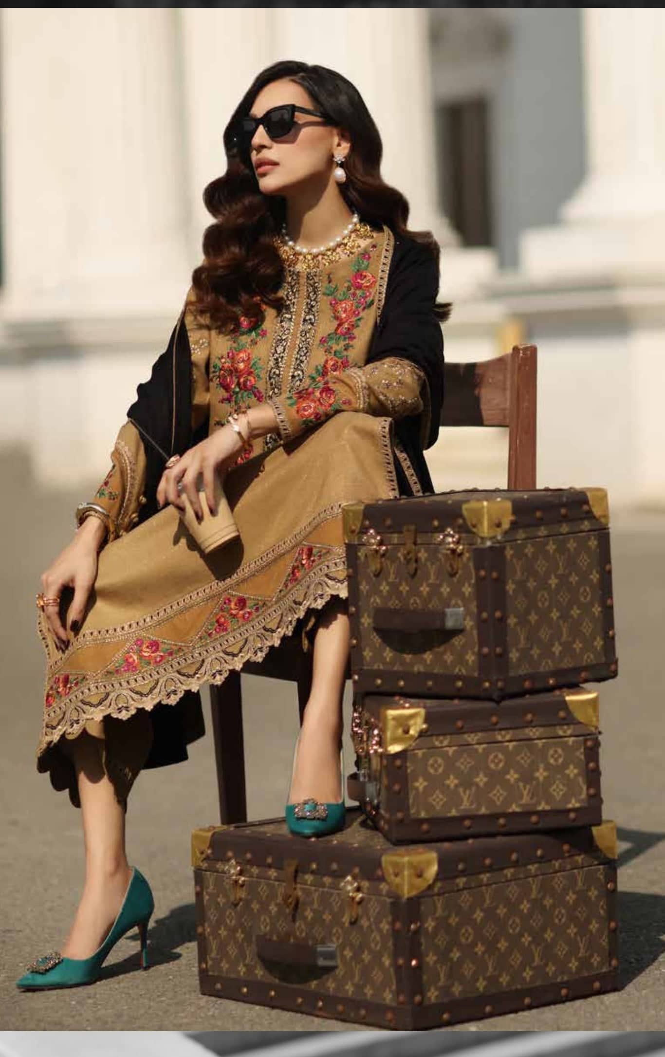 Charizma Signature Leather Peach/Velvet Embroideried/Woolen Shawls