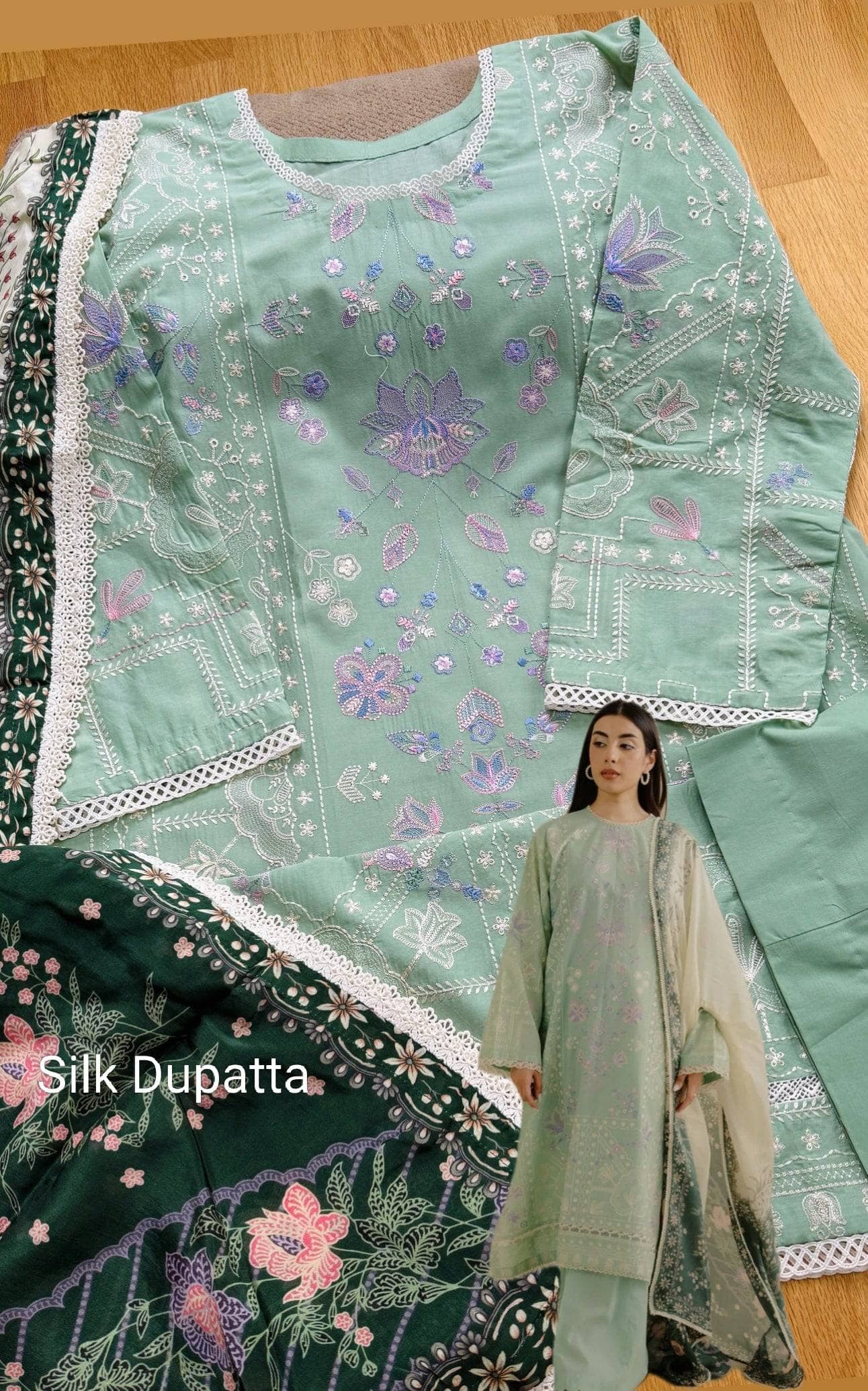 Stitched Look of Unstitched Zara Shahjahan/Coco Edit 2/Mint Green/Nyssa-10A/Silk Dupatta