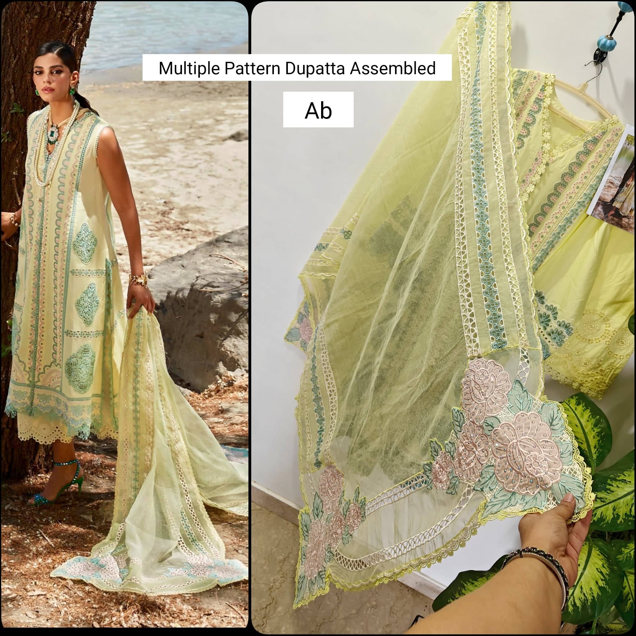 Stitched Look of Unstitched Spotted in Crimson/Medley of Lace/7 B/Lemon