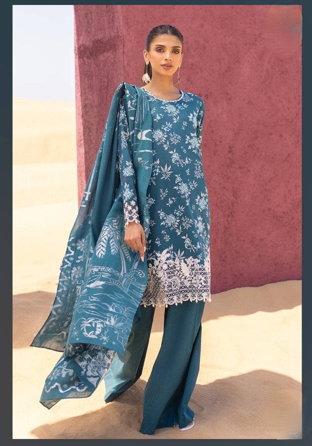 Cross Stitch Lawn 24/Teal Serenity/Teal/Cotton Jacquard Dupatta