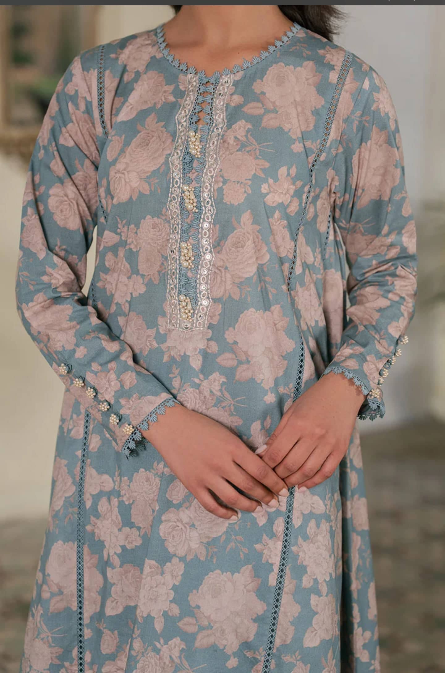 Restocked/Cross Stitch Mahiri 26/Dusk Bloom/Blue/Chiffon Dupatta