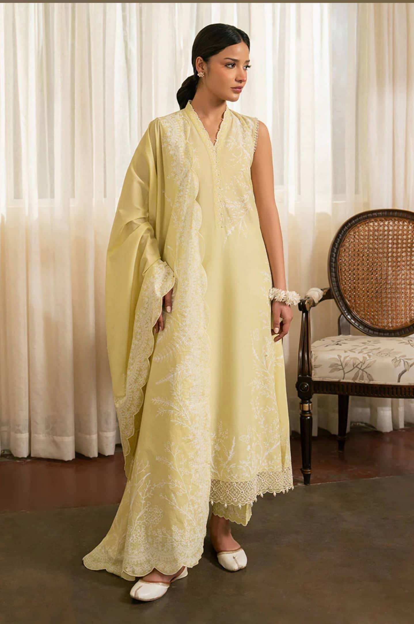 Restocked/Cross Stitch Mahiri 26/Mellow Green/Lime/Lawn Dupatta