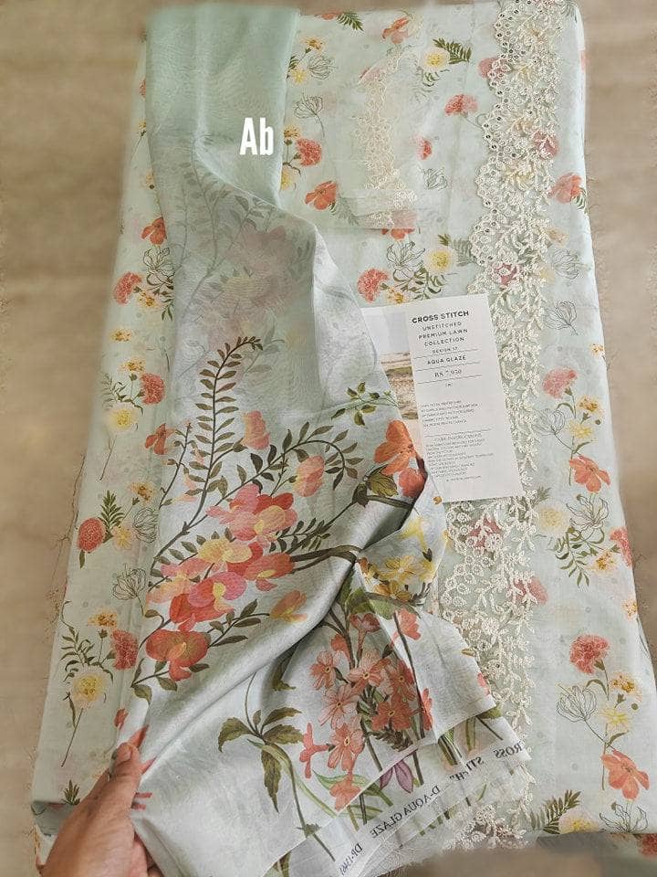 Cross Stitch open pics Open Pic/Cross Stitch Lawn 24/Aqua Glaze/Silk Dupatta
