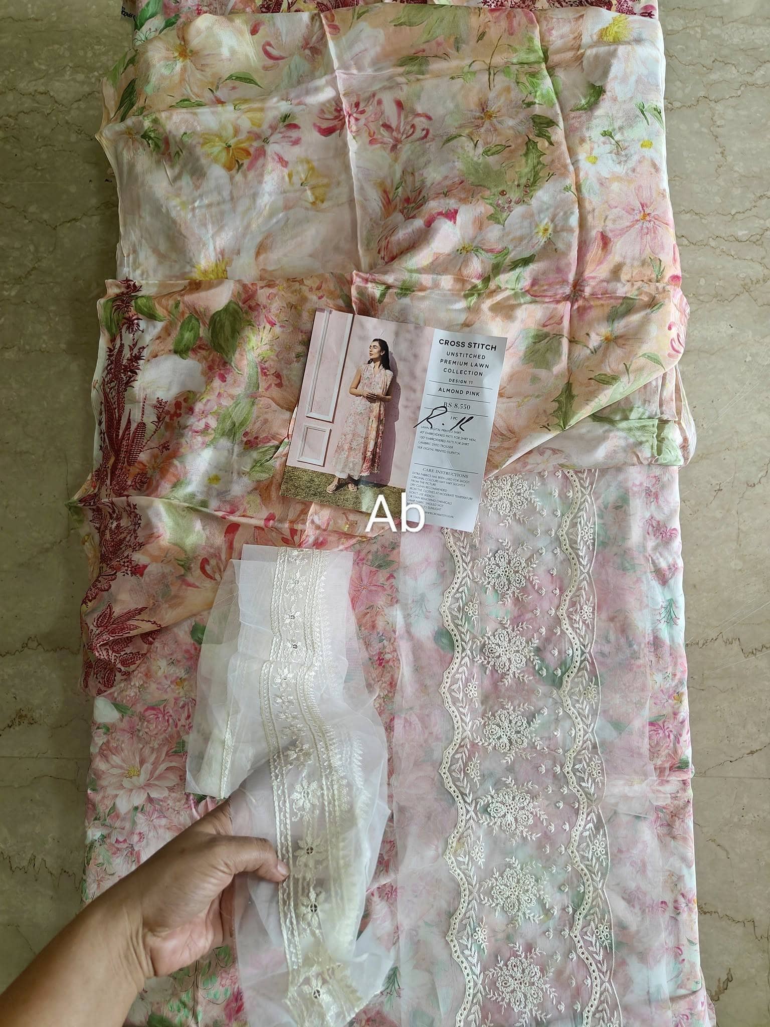 Open Pic/Cross Stitch Premium Lawn 25/Almond Pink/Silk Dupatta