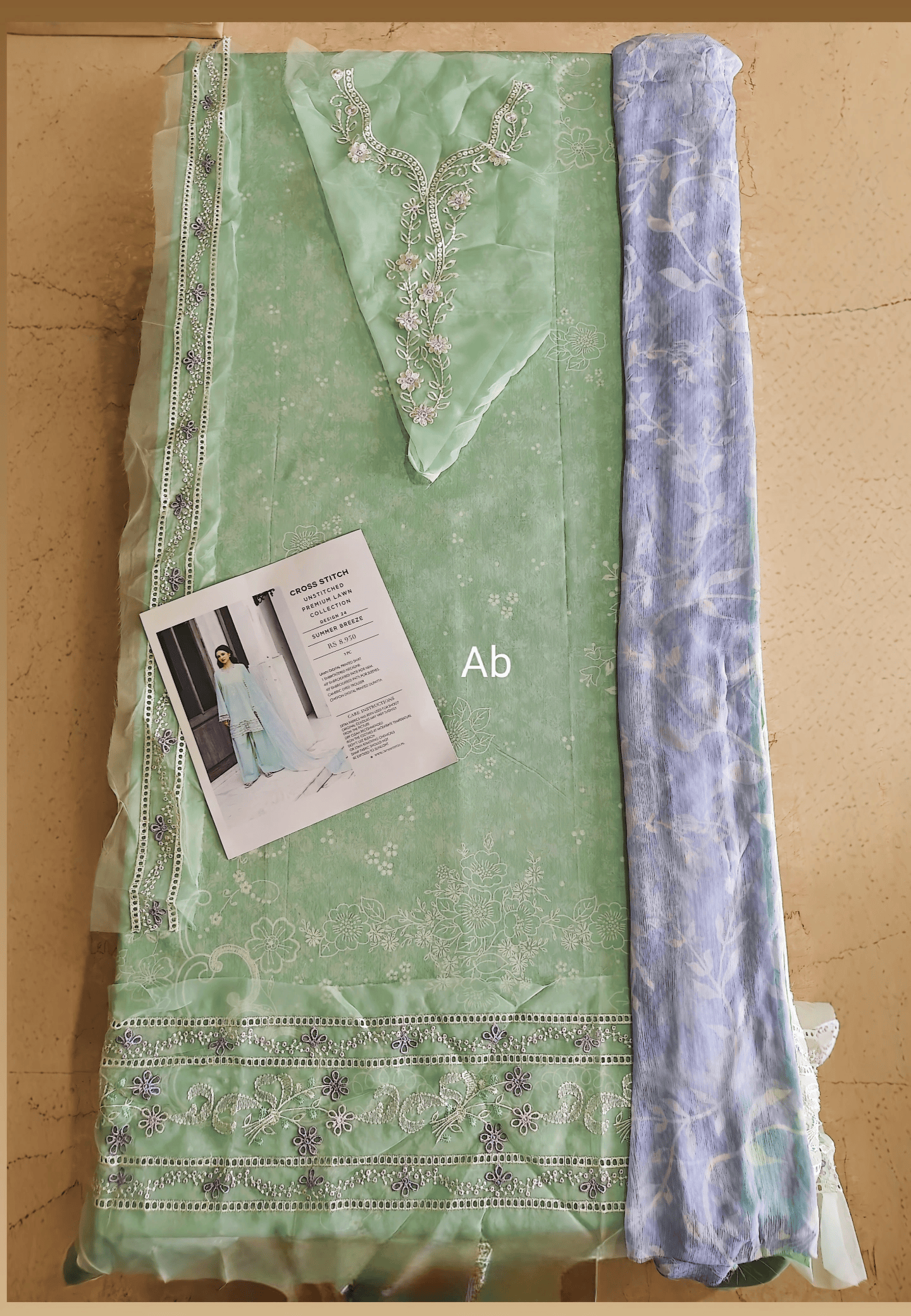 Sale‼️Open Pic/Cross Stitch Premium Lawn 26/Summer Breeze/Green/Chiffon Dupatta