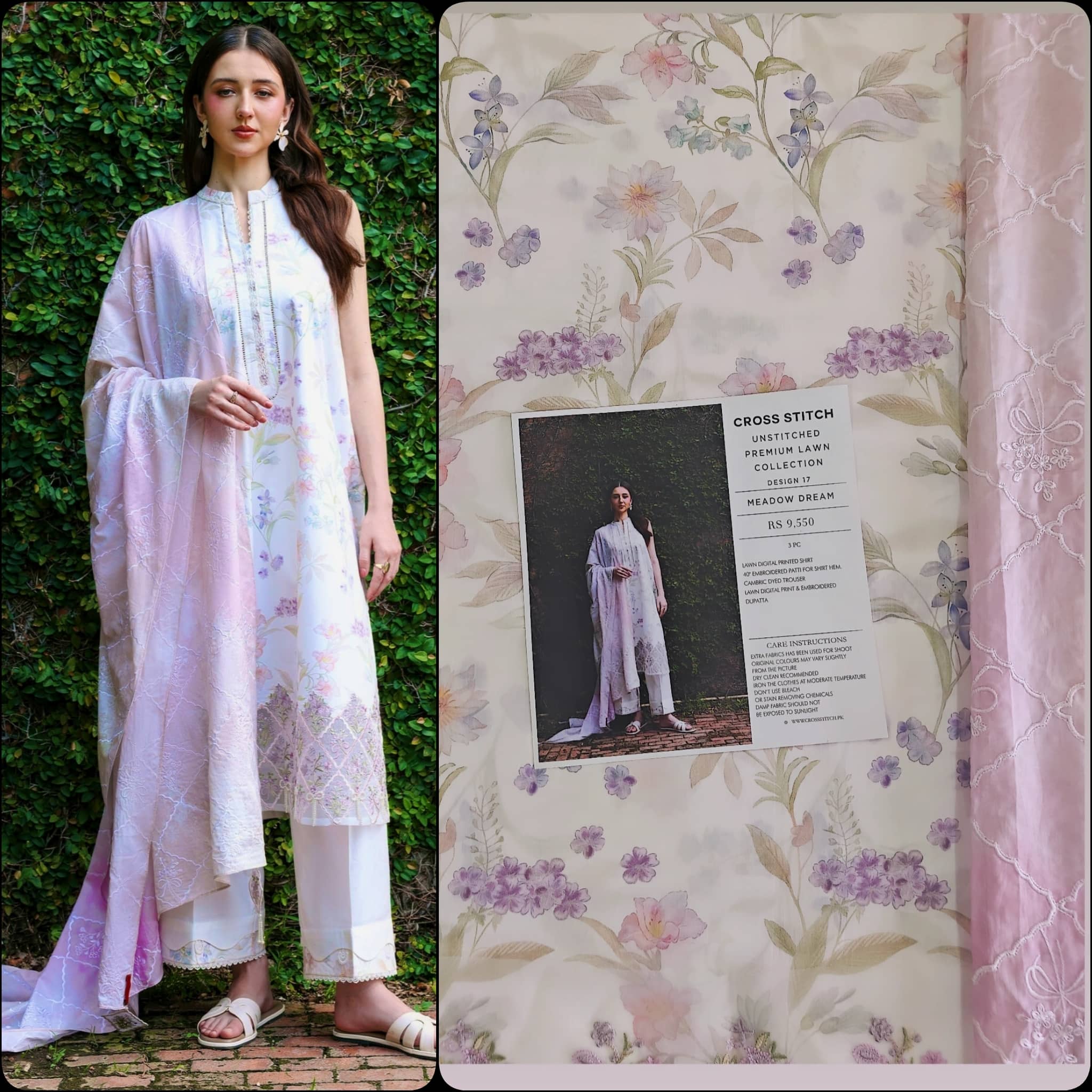 Sale‼️Open Pic/Cross Stitch Premium Lawn 26/Meadow Dream/White