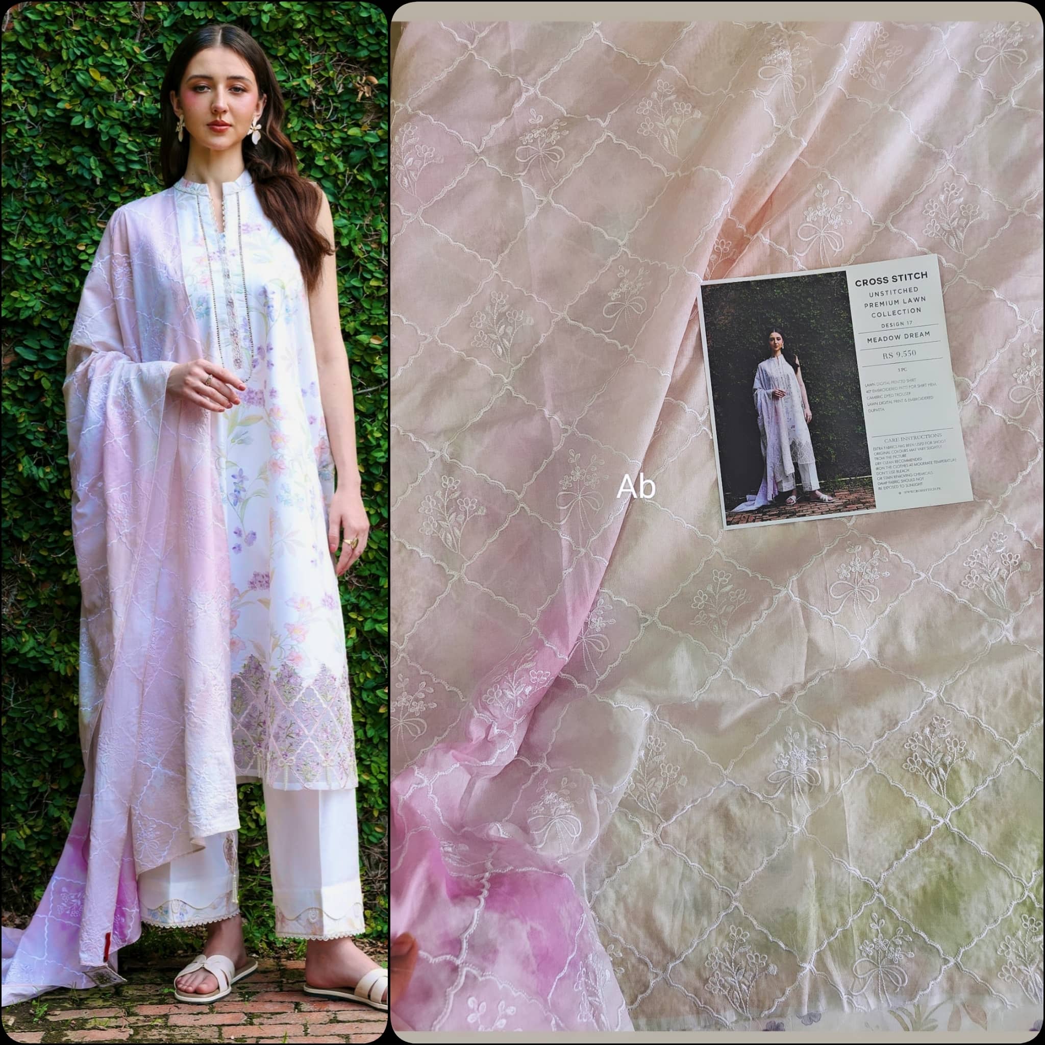 Sale‼️Open Pic/Cross Stitch Premium Lawn 26/Meadow Dream/White