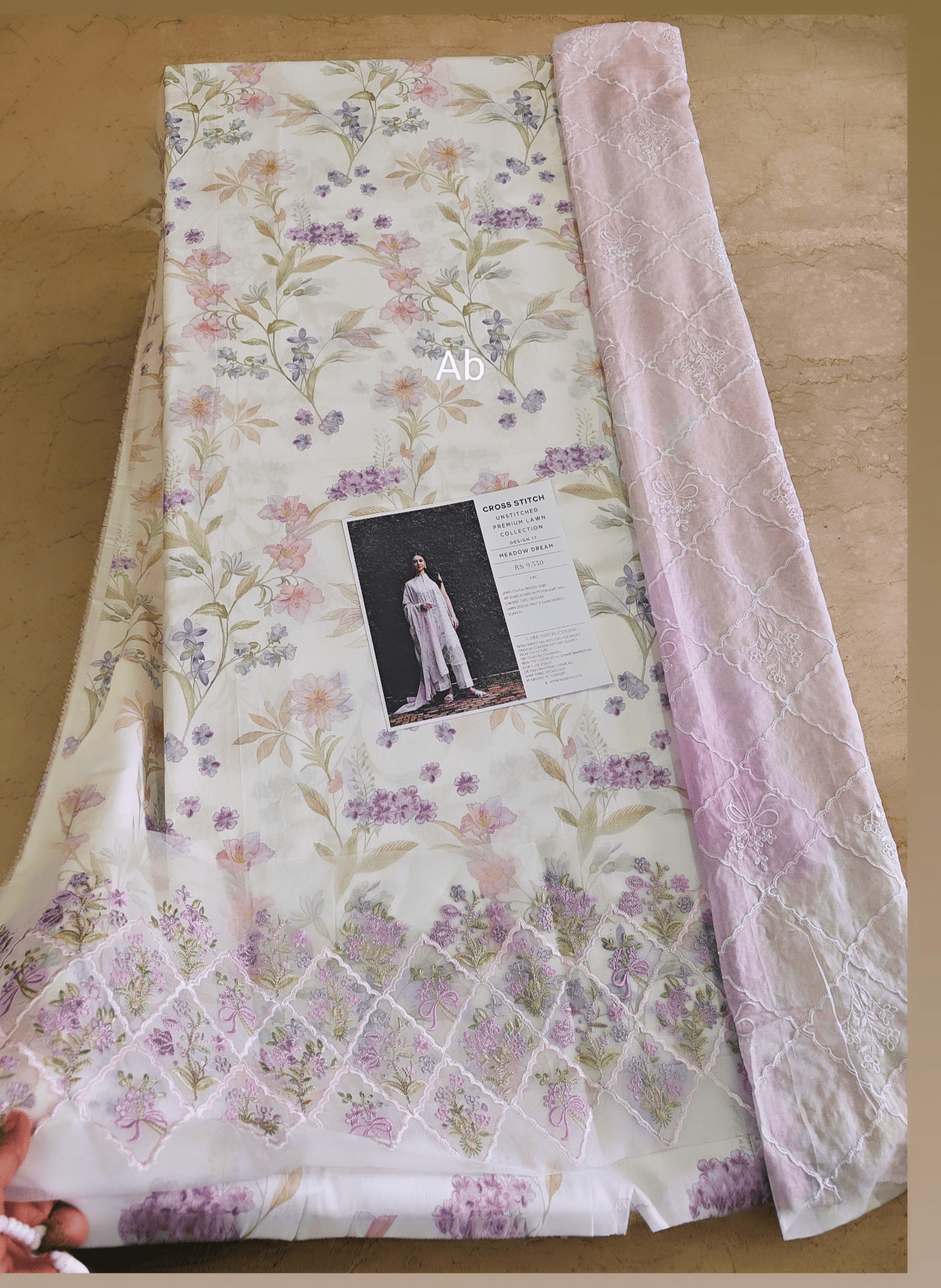 Sale‼️Open Pic/Cross Stitch Premium Lawn 26/Meadow Dream/White