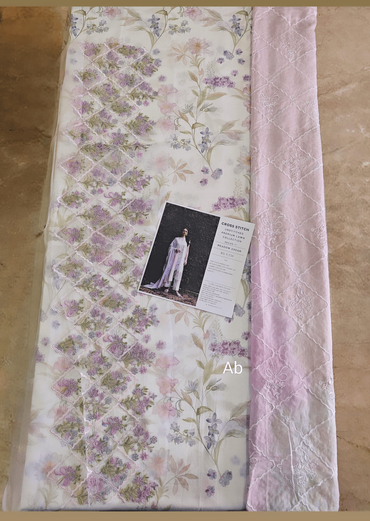 Sale‼️Open Pic/Cross Stitch Premium Lawn 26/Meadow Dream/White