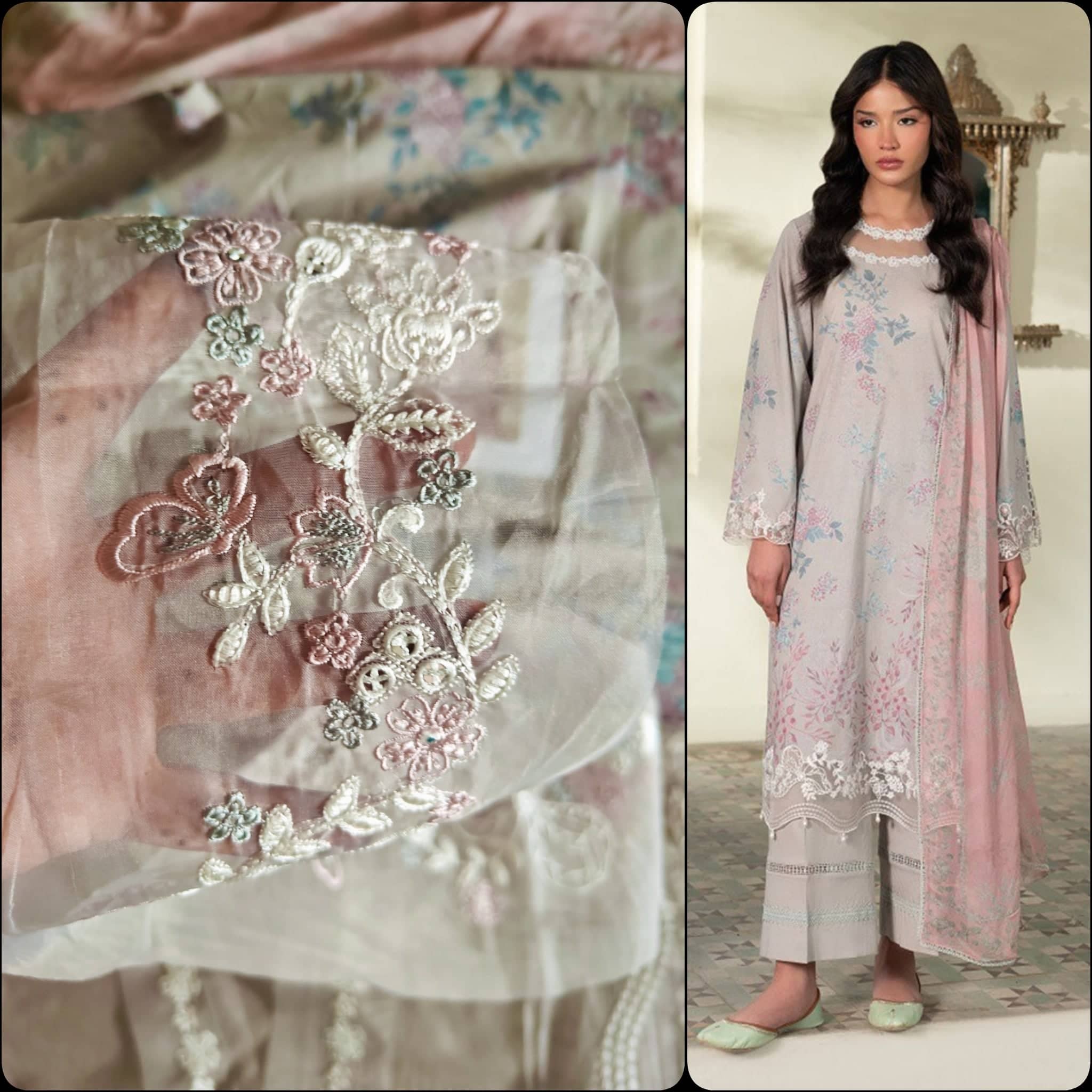 Sale‼️Open Pic/Cross Stitch Premium Lawn/Peach Parfait