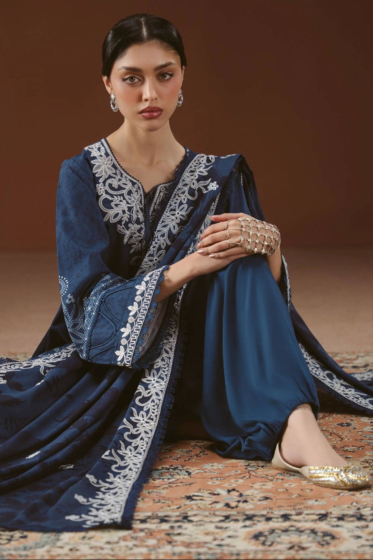 Cross Stitch Winter 26/MISTED TEAL-3PC LINEN PRINTED SUIT
