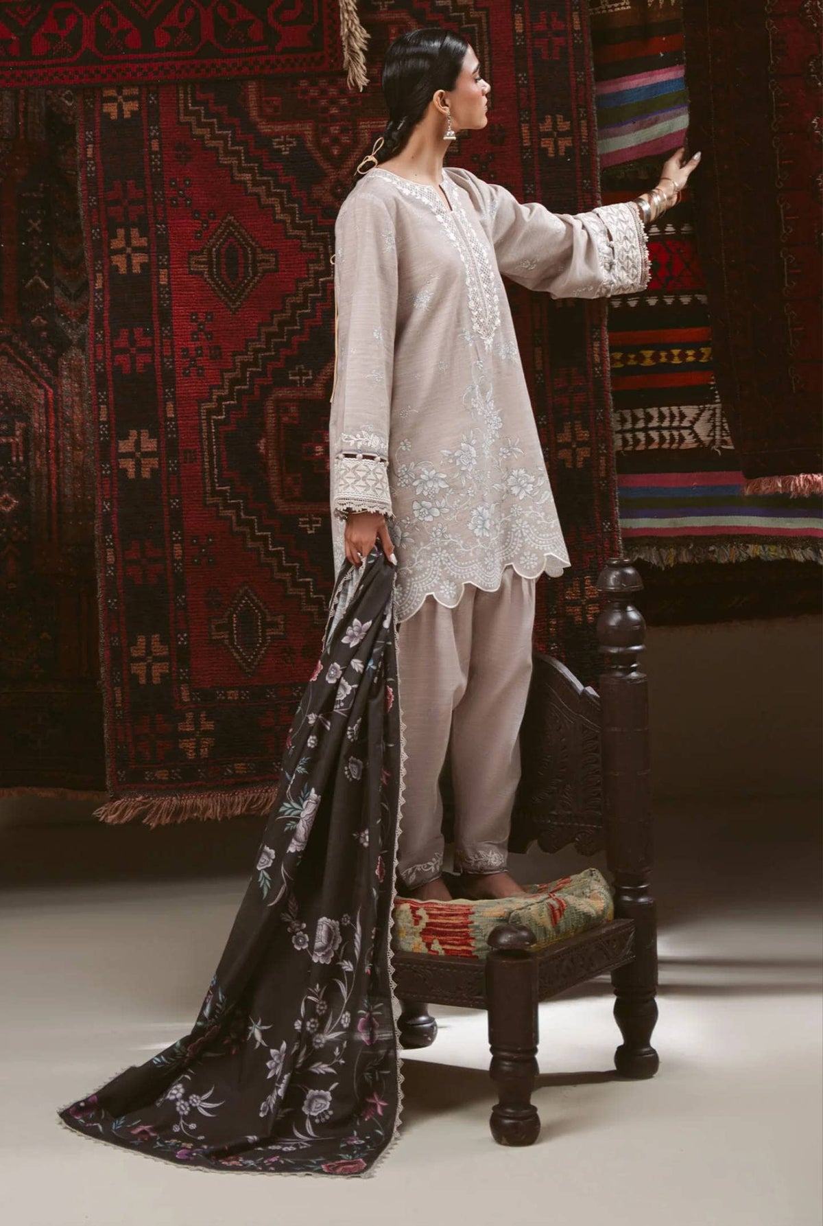 Cross Stitch Winter 26/PETAL HAZE-3PC KHADDAR SUIT/Grey
