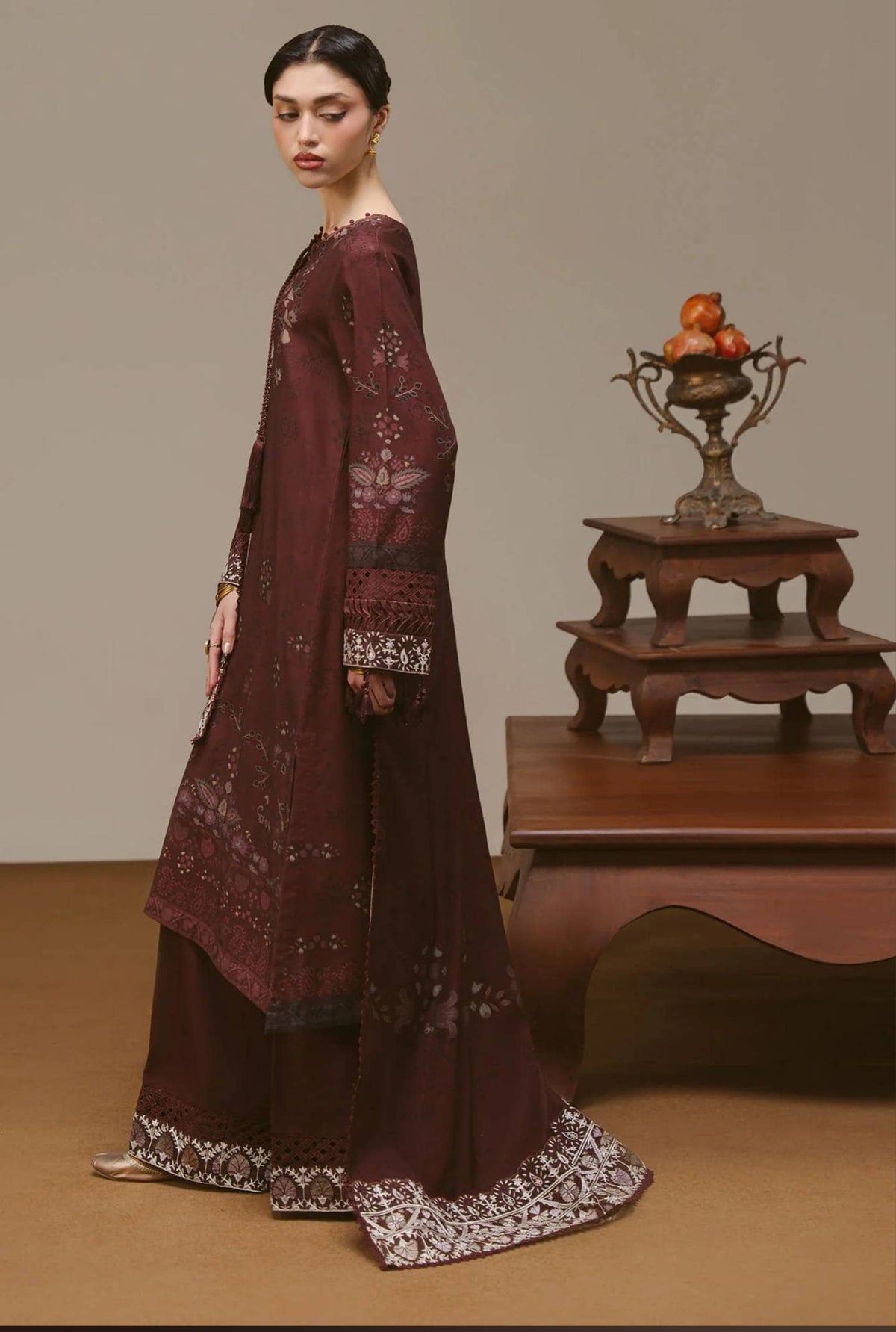 Cross Stitch Winter 26/TERA THREADS- 3PC MARINA PRINTED SUIT/Brown
