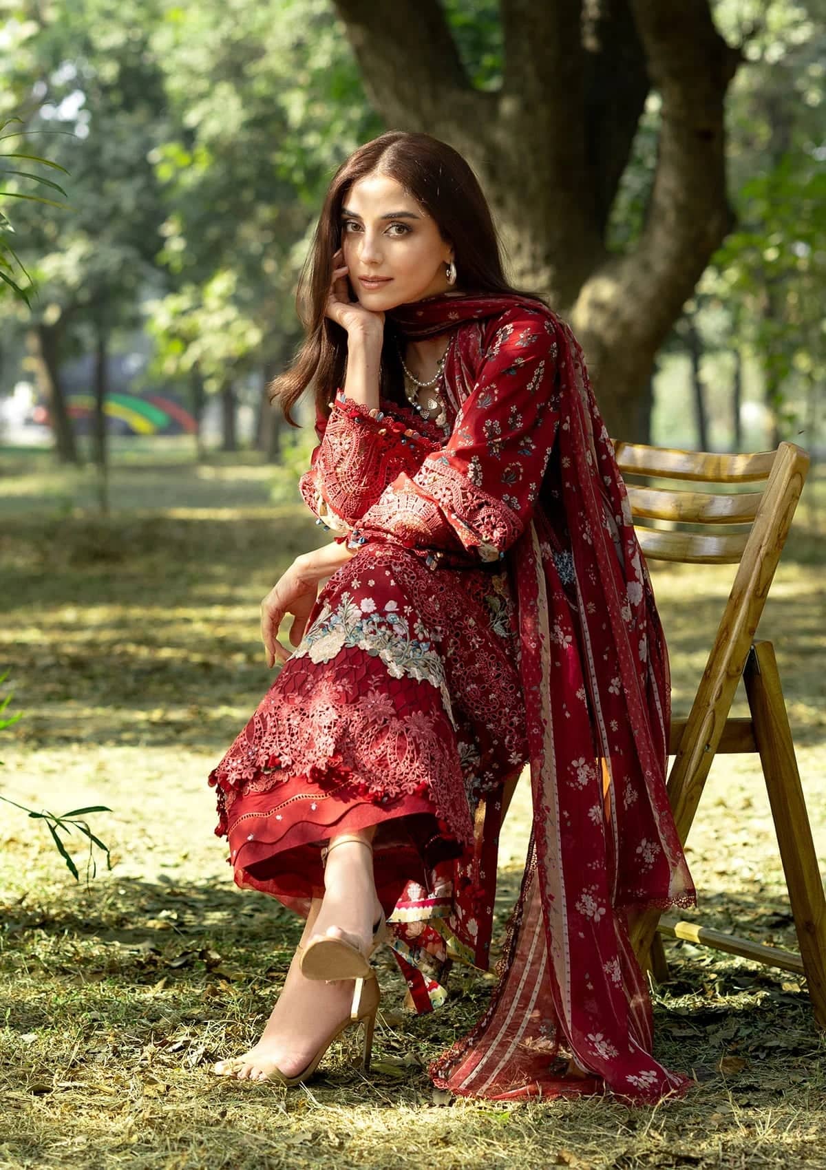 Elaf Chikankari 26/ERC-1B MARJAAN/Chiffon Dupatta