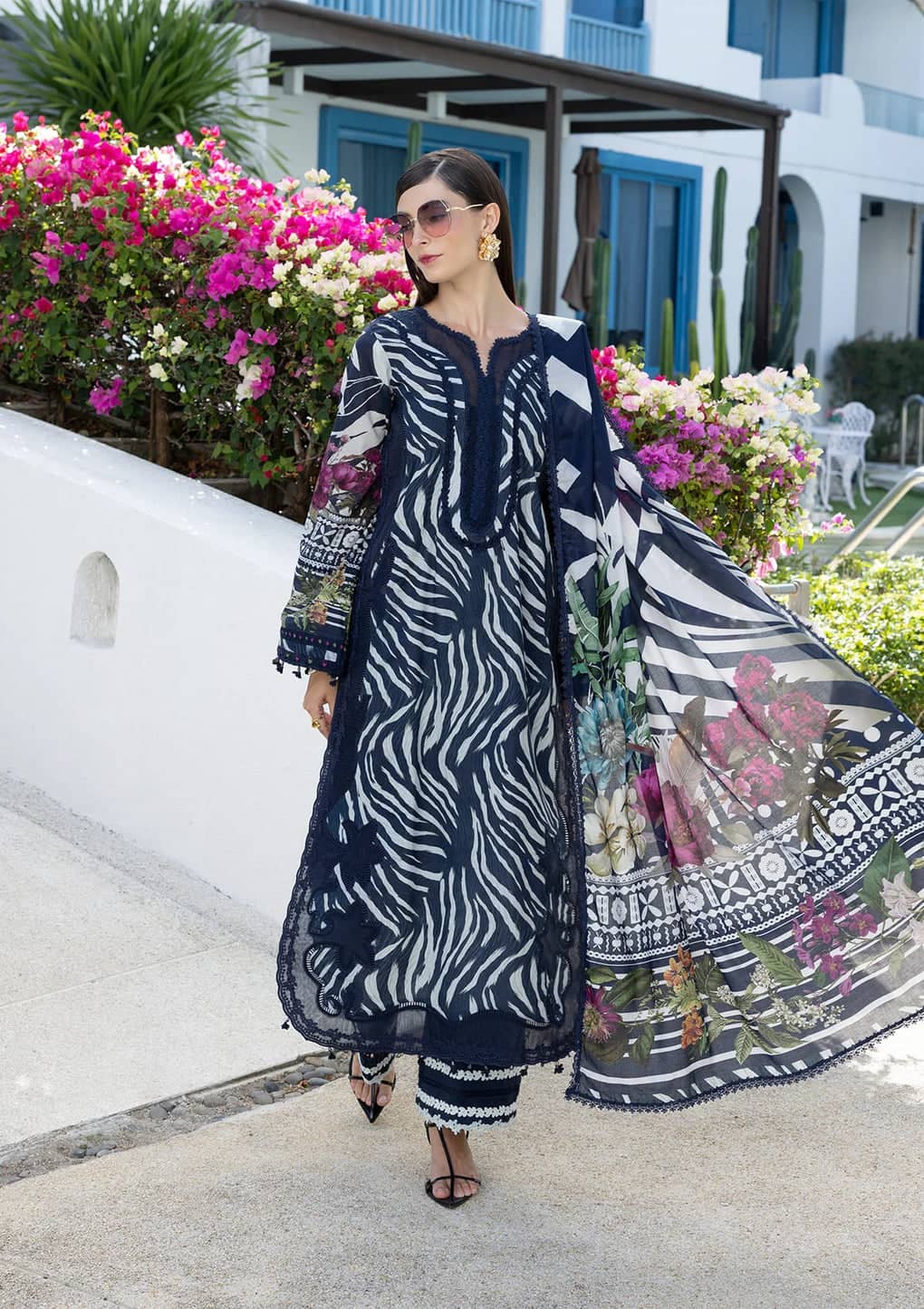 Restocked/Elaf Santorini Prints Voil Dupatta/EPN-3A STARRY NIGHT