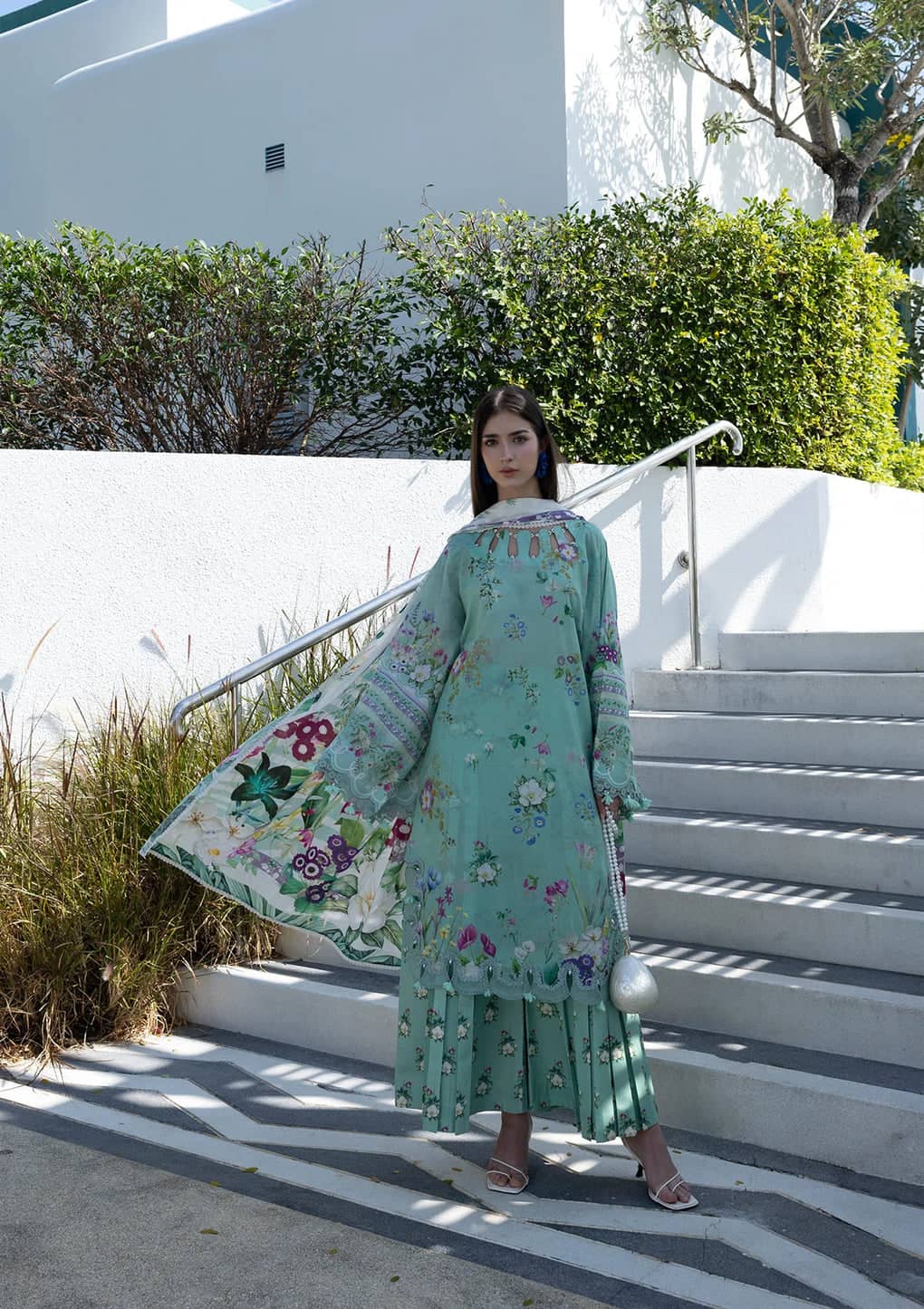 Elaf Santorini Prints Voil Dupatta/EPN-7A TEAL ME