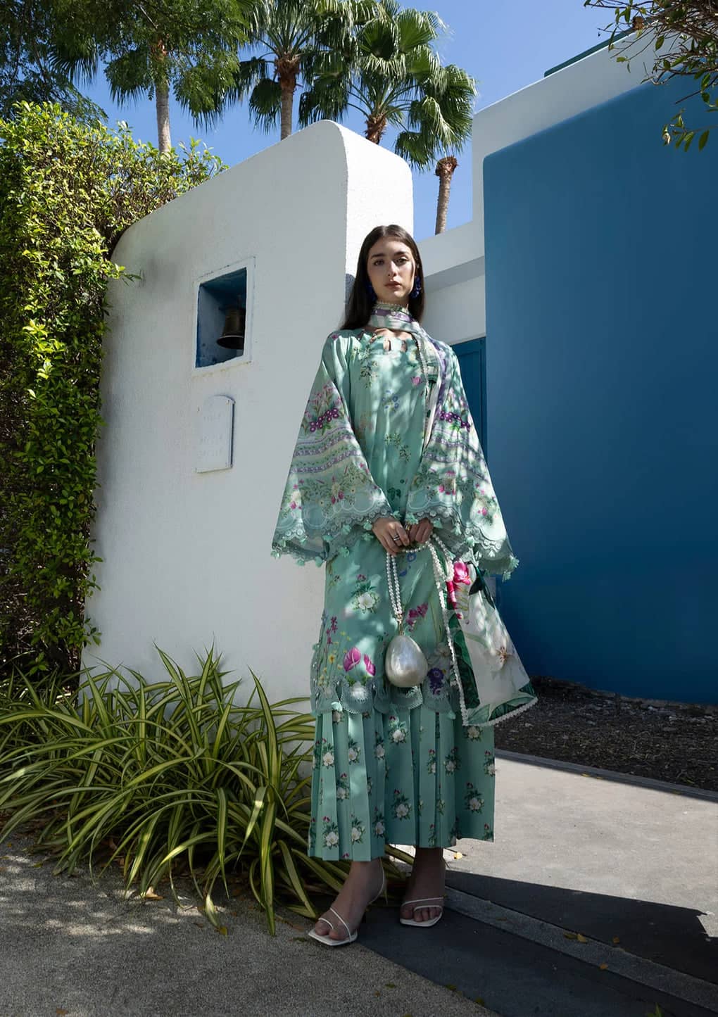 Elaf Santorini Prints Voil Dupatta/EPN-7A TEAL ME