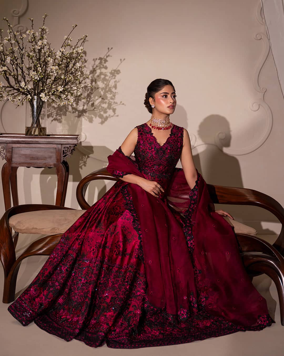 Faiza Saqlain Chiffon Pakistani Suit Faiza Saqlain Rua Wedding Formals/Dark Magenta Pink/Havin