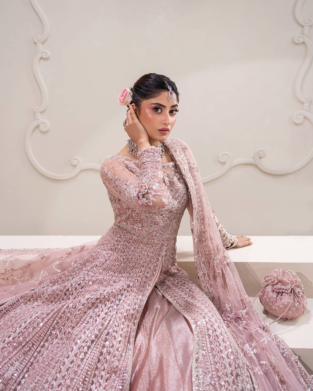 Faiza Saqlain Chiffon Pakistani Suit Faiza Saqlain Rua Wedding Formals/Dusty Pink/Leyan
