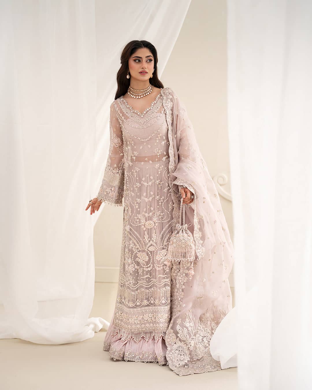 Faiza Saqlain Chiffon Pakistani Suit Faiza Saqlain Rua Wedding Formals/Dusty Rose/Ela