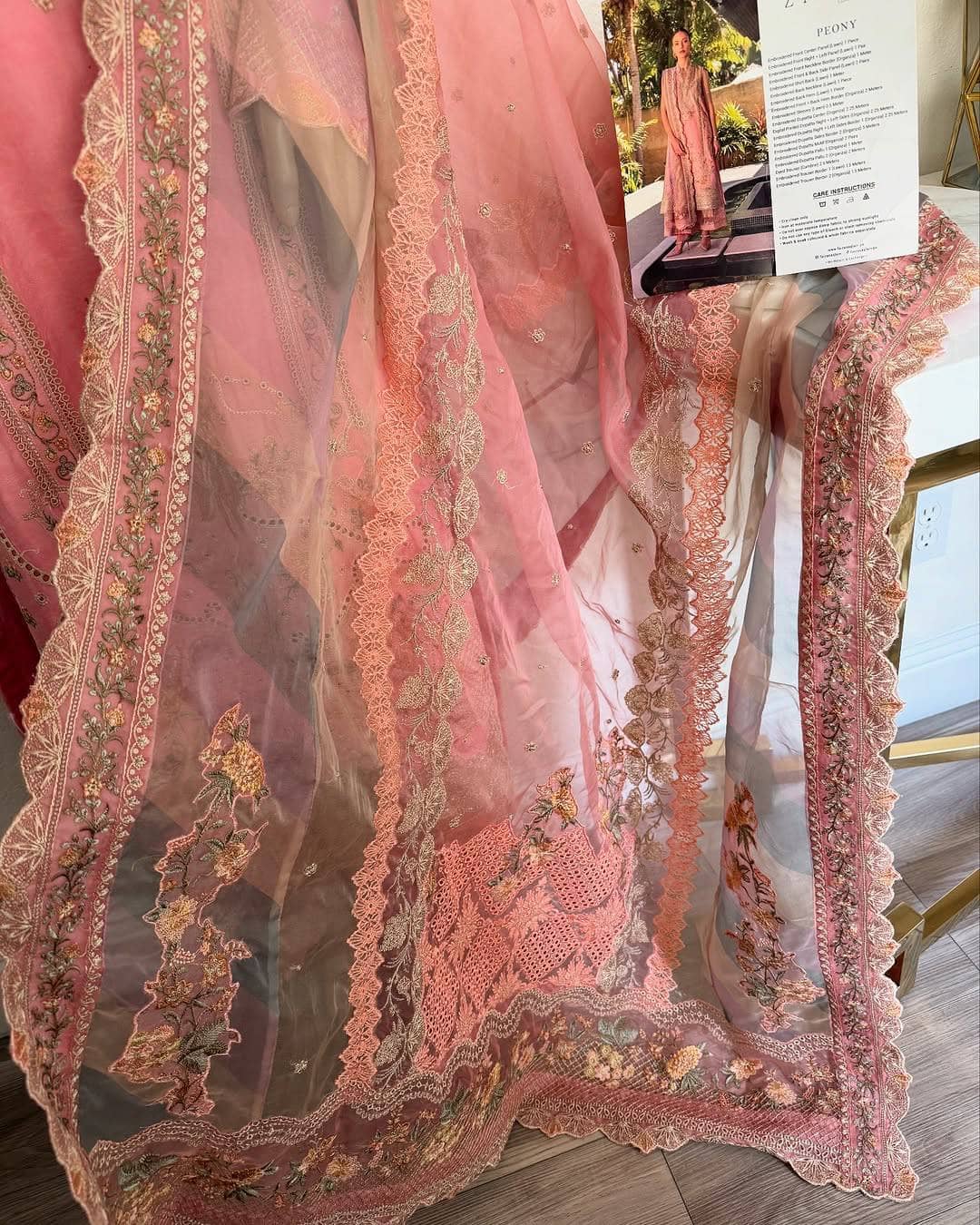 Stitched Look of Unstitched Faiza Saqlain Lawn 25/Peony/Peach/Size - XL L M S