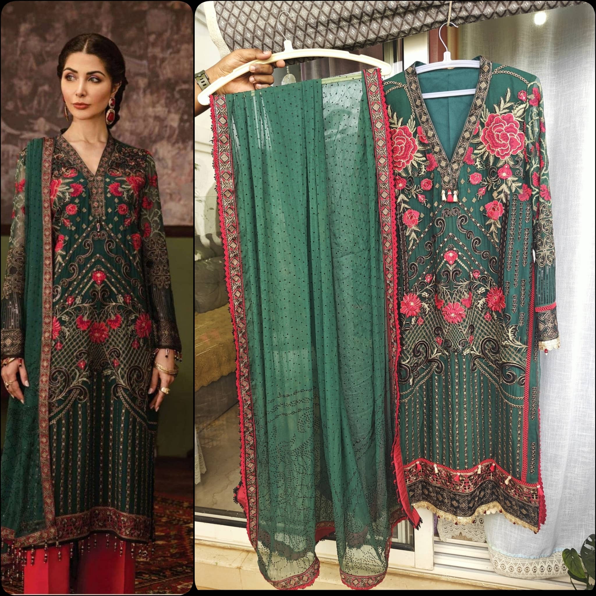 Ready To Wear/Stitched Flossie Embroidered Chiffon/Size L/Ruby Woa