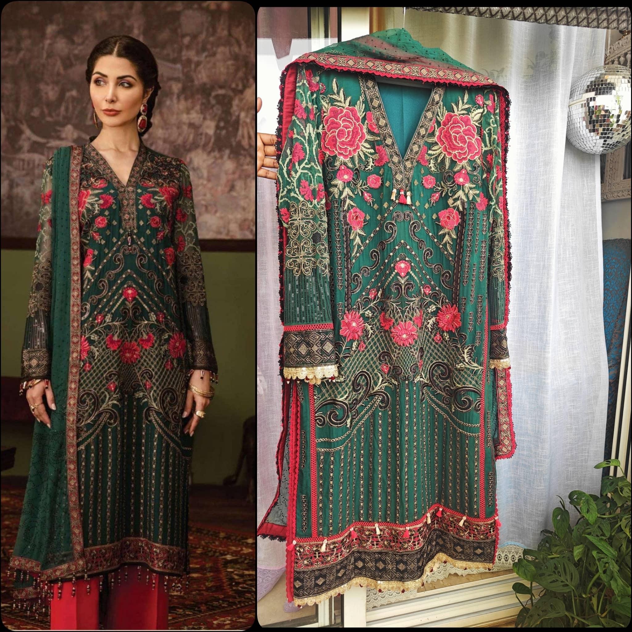 Ready To Wear/Stitched Flossie Embroidered Chiffon/Size L/Ruby Woa