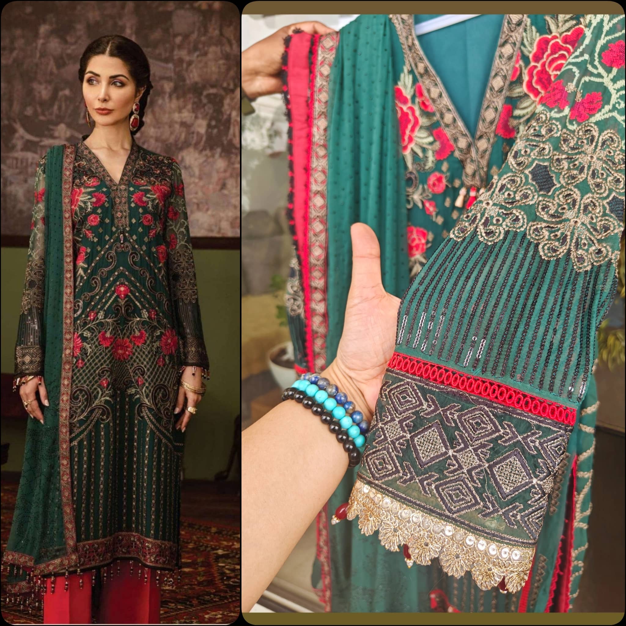 Ready To Wear/Stitched Flossie Embroidered Chiffon/Size L/Ruby Woa
