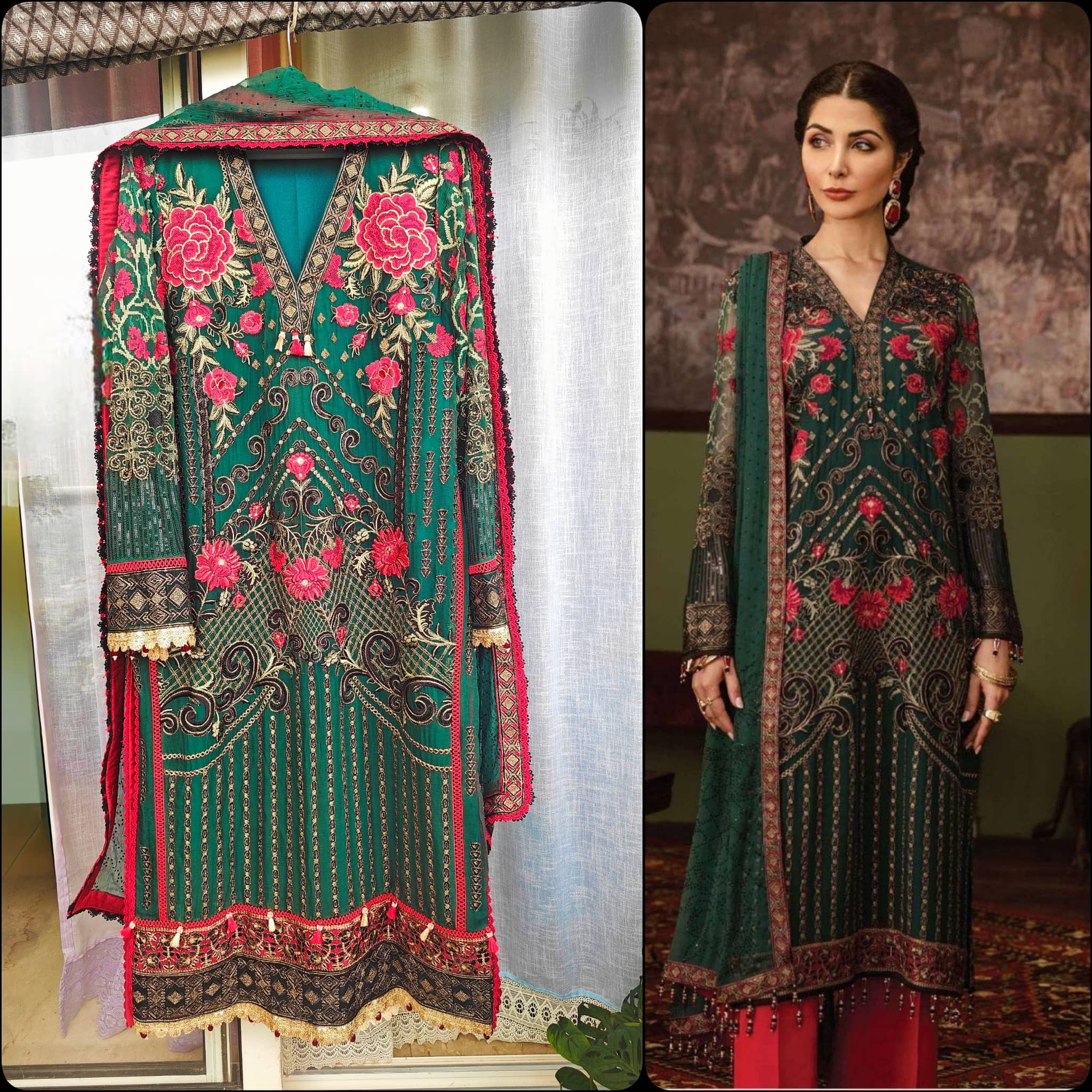 Ready To Wear/Stitched Flossie Embroidered Chiffon/Size L/Ruby Woa