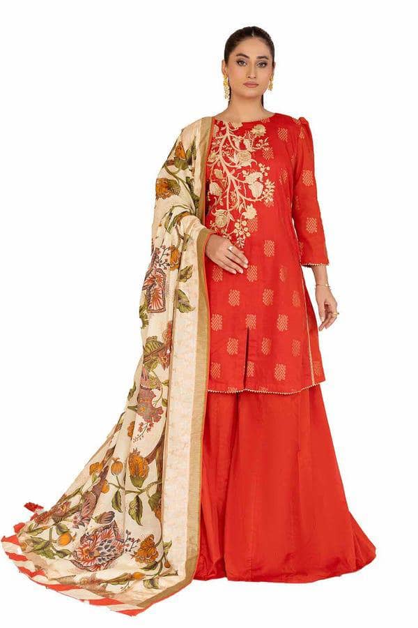 Printed Lawn Dupatta - 2.5 Meters Embroidered Printed Cambric Shirt Front with Printed Cambric Back & Sleeves - 1.75 Meters Dyed Trouser - 1.75 Meters