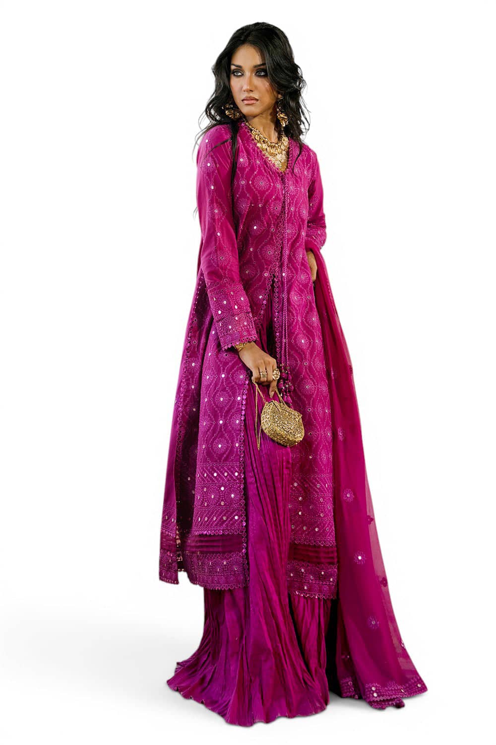 Gul Ahmed Luxury Eid 26/PM62069/Embroideried Chiffon Dupatta