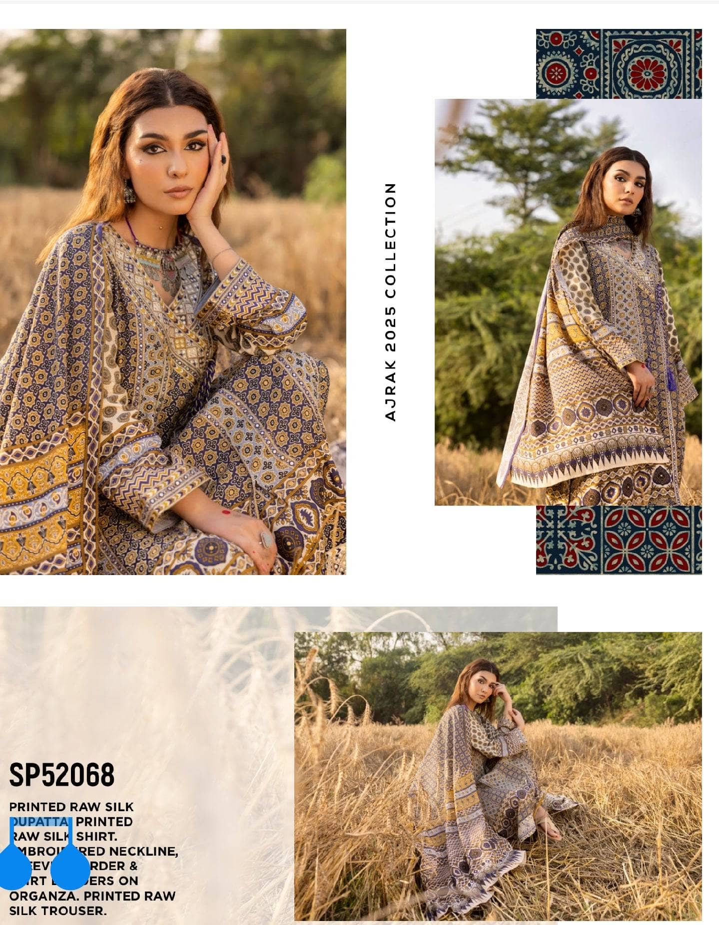 Restocked/Gul Ahmed Ajrak Collection 25/SP52068