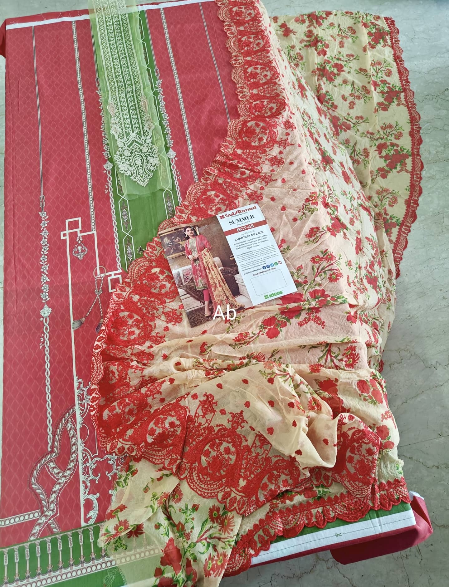 Open Pic/Sale‼️Gul Ahmed Luxury/BCT 45/Embroidered Chantelle Lace Dupatta