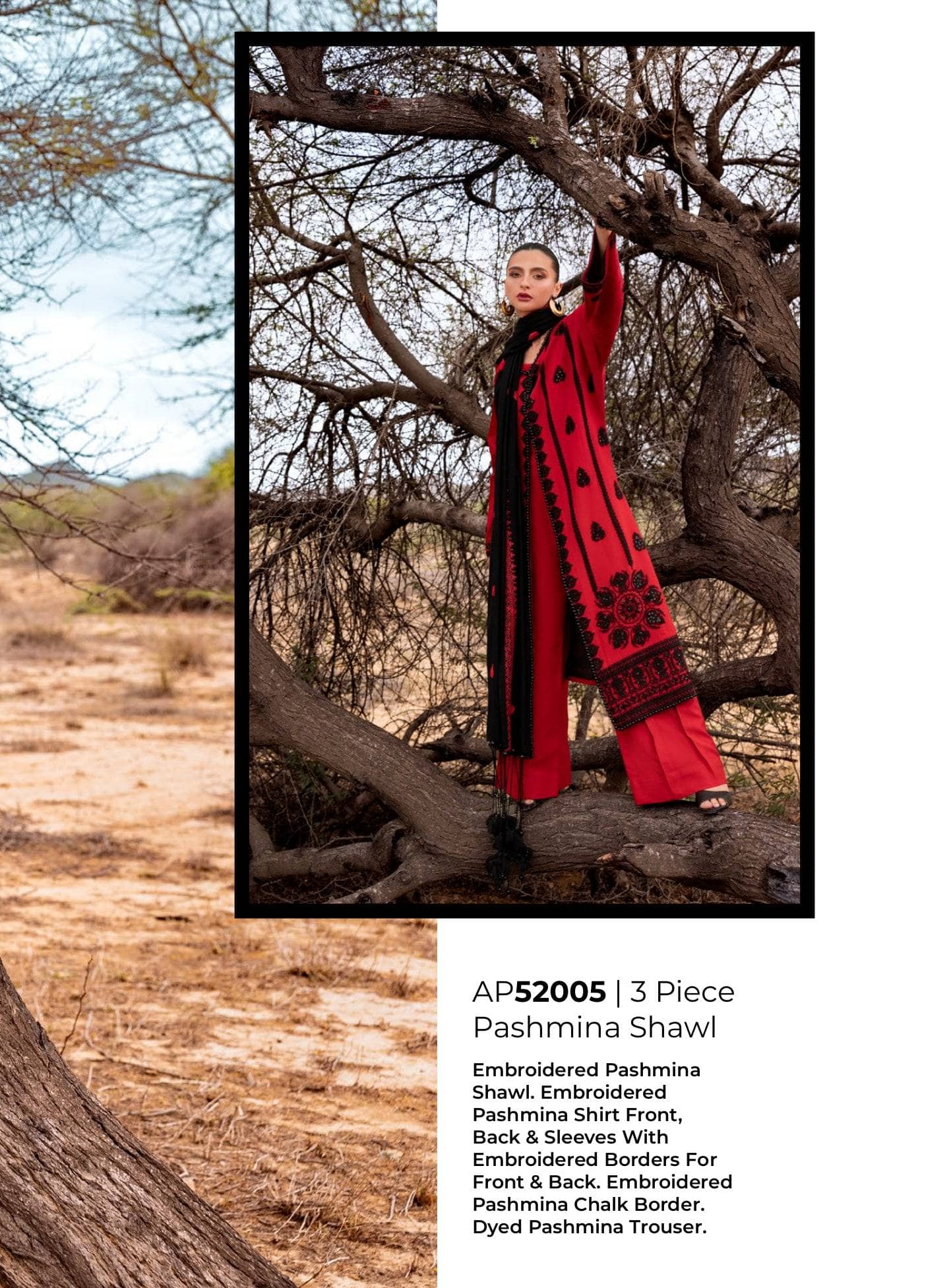 Gul Ahmed Luxe Patjhaar/Embroidered Pashmina Suit with Embroidered Shawl AP-52005