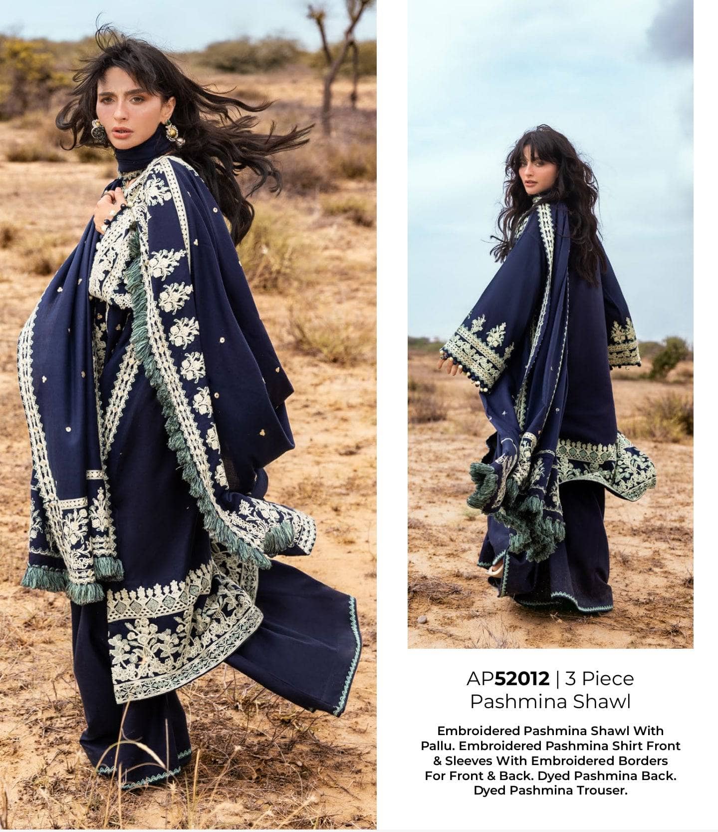 Gul Ahmed Luxe Patjhaar/Embroidered Pashmina Suit with Embroidered Shawl AP-52012