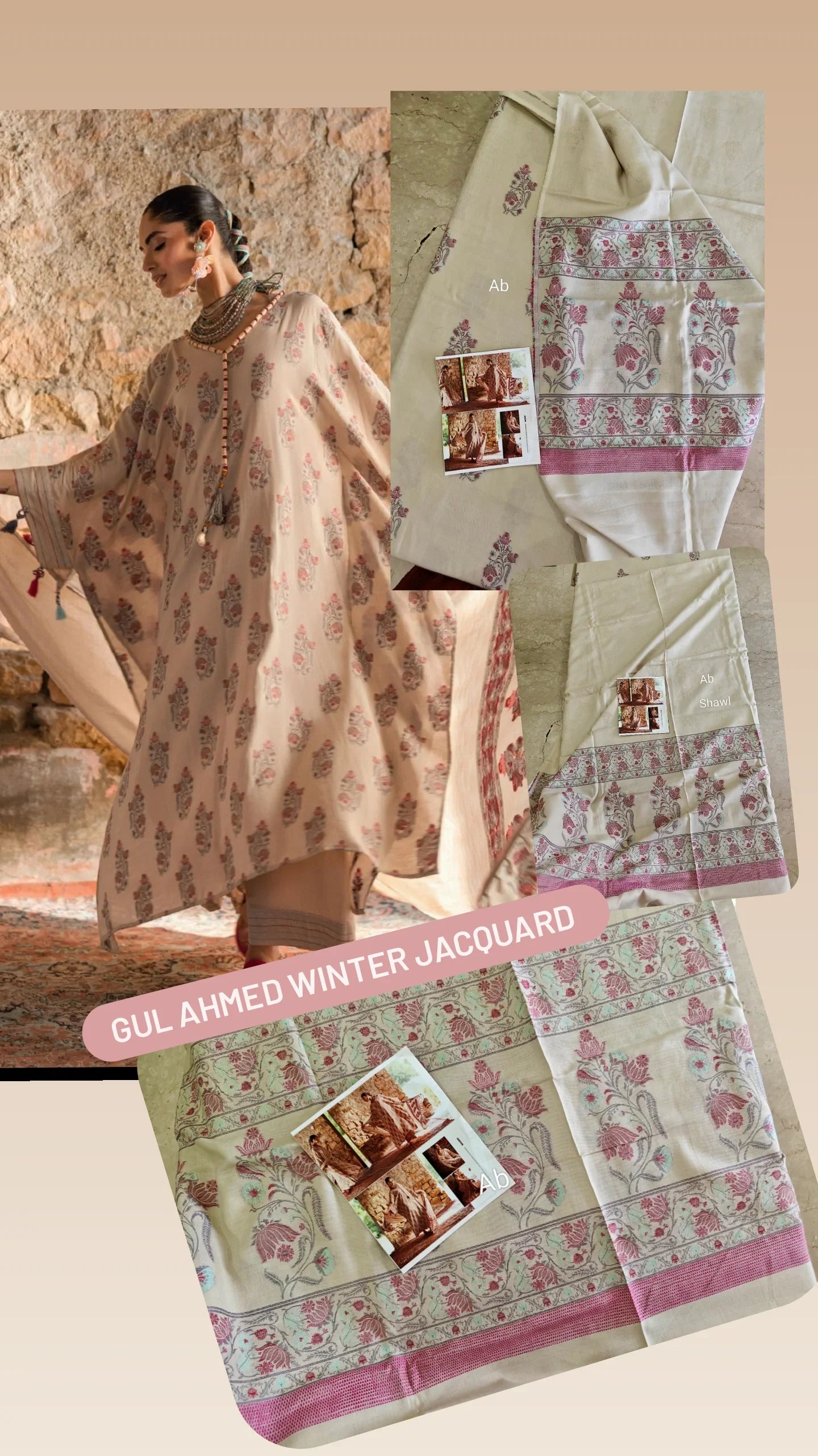 Gul Ahmed Winter Pakistani Suits Gul Ahmed Luxe Winter/MJ 52037/Jacquard Shawl