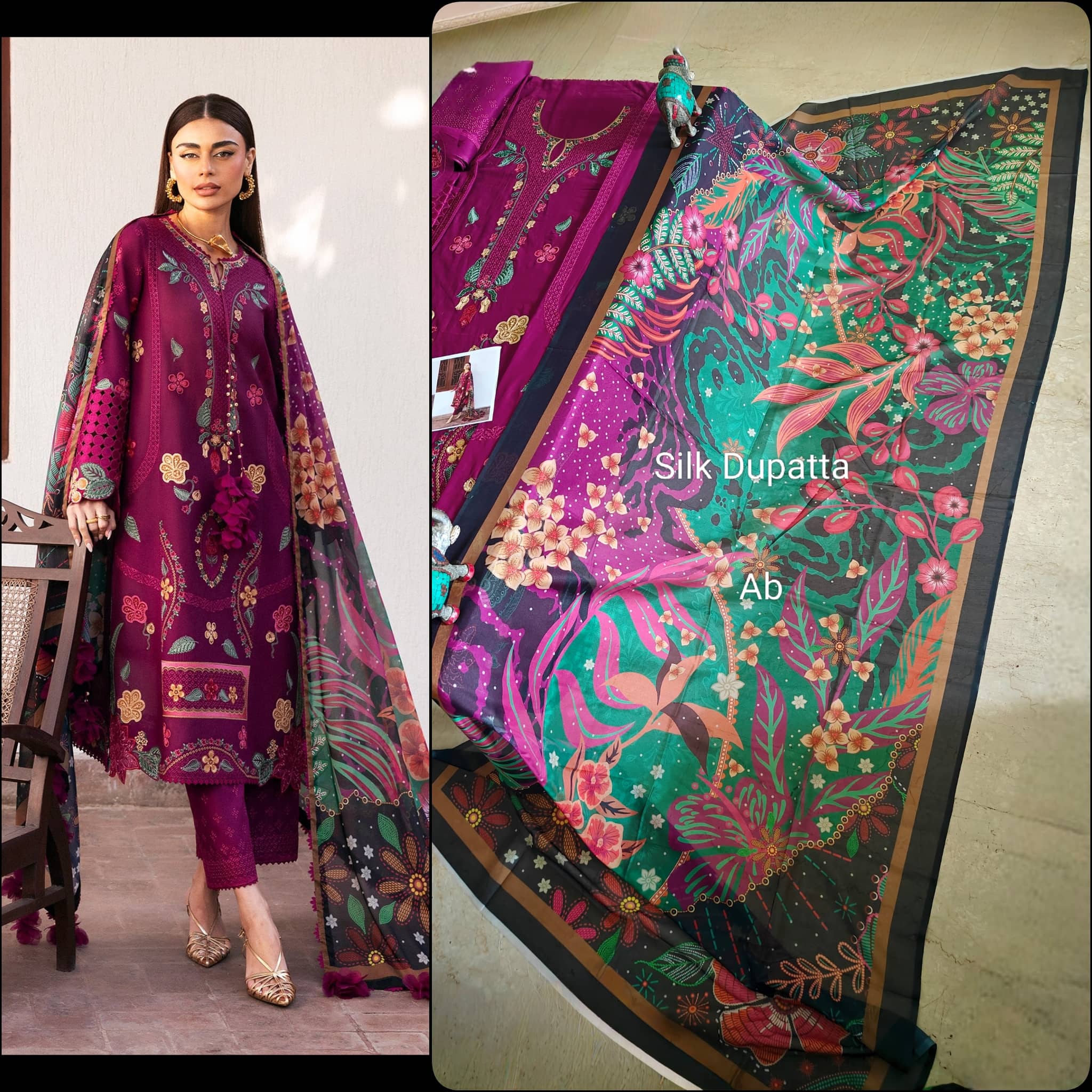 Open Pic/Jazmin Shahkaar Lawn/SL26-D01/Tissue Silk Dupatta