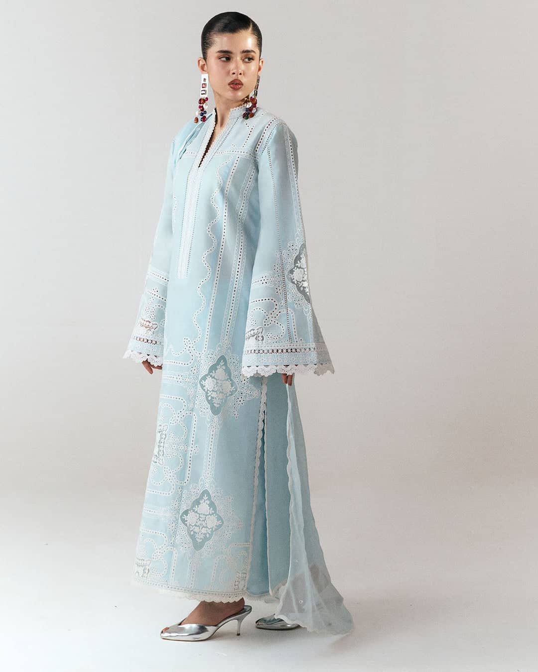 Hot🔥Seller/Jugnu Lahore Lawn/Vol 3/Dira/Aqua Blue/Embroideried Chiffon Dupatta