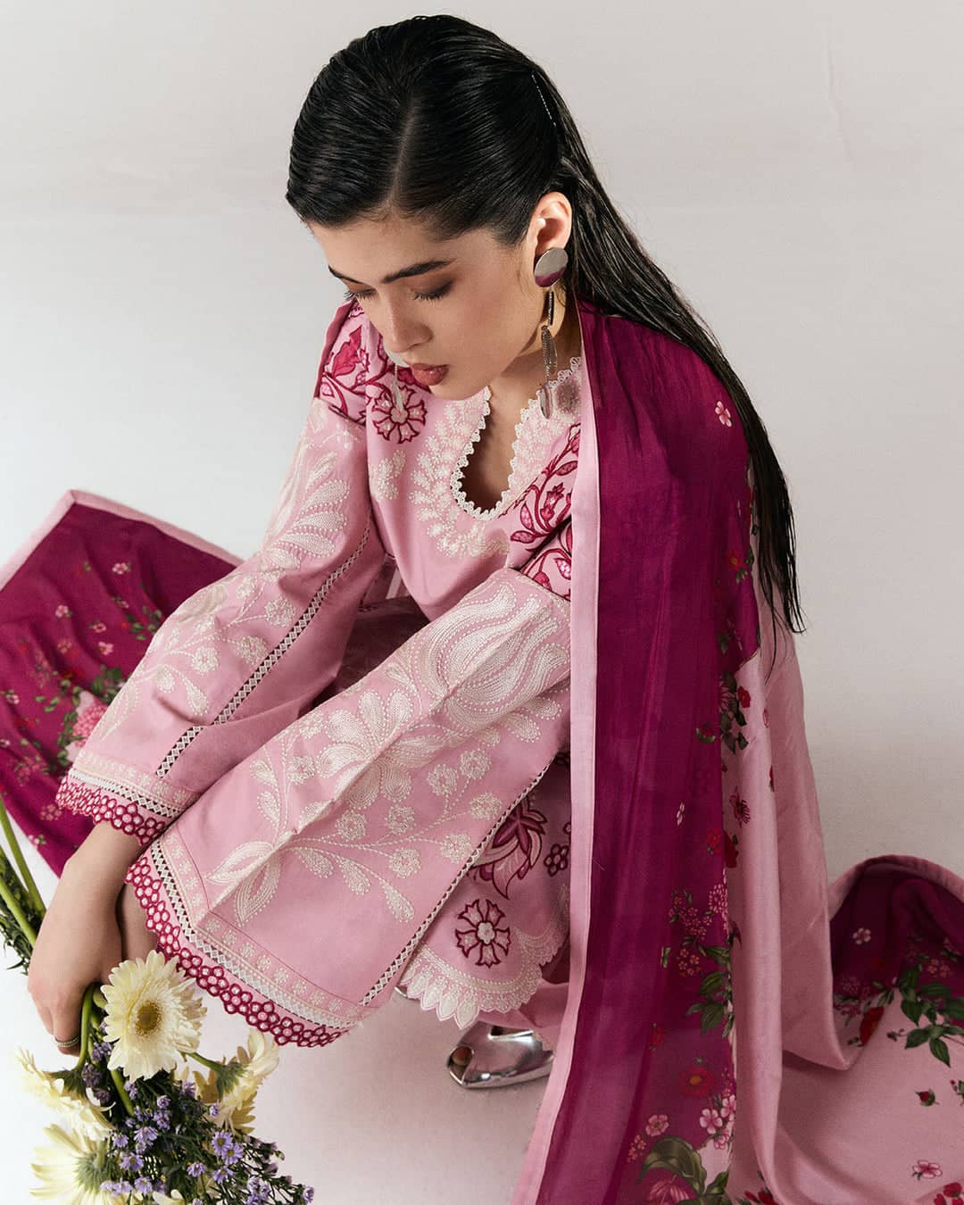 Hot🔥Seller/Jugnu Lahore Lawn/Vol 3/Nanya/Pastel Pink/Silk Dupatta